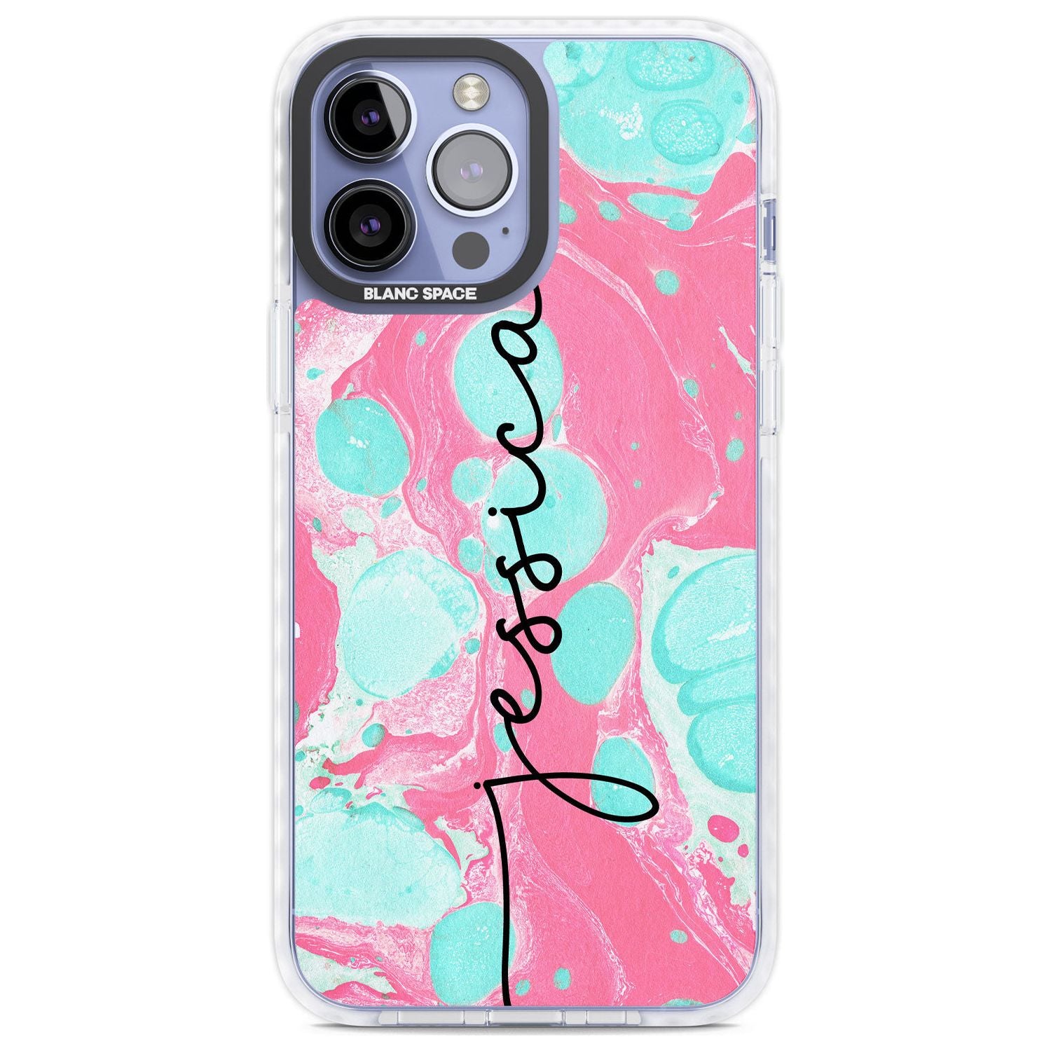 Personalised Turquoise & Pink - Marbled Custom Phone Case iPhone 13 Pro Max / Impact Case,iPhone 14 Pro Max / Impact Case Blanc Space