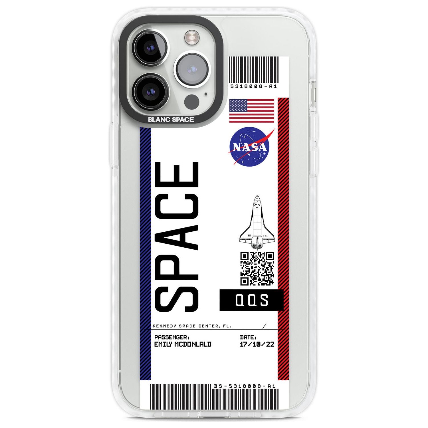 Personalised NASA Boarding Pass (Light) Custom Phone Case iPhone 13 Pro Max / Impact Case,iPhone 14 Pro Max / Impact Case Blanc Space