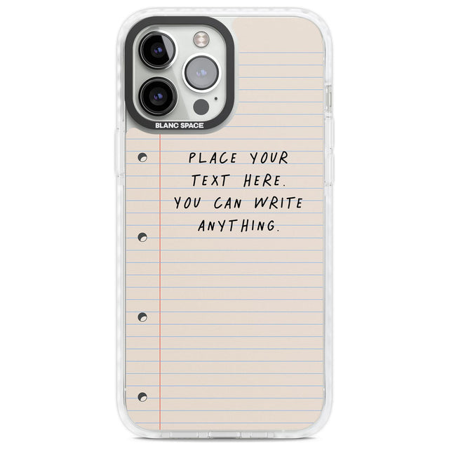 Personalised School Paper Custom Phone Case iPhone 13 Pro Max / Impact Case,iPhone 14 Pro Max / Impact Case Blanc Space