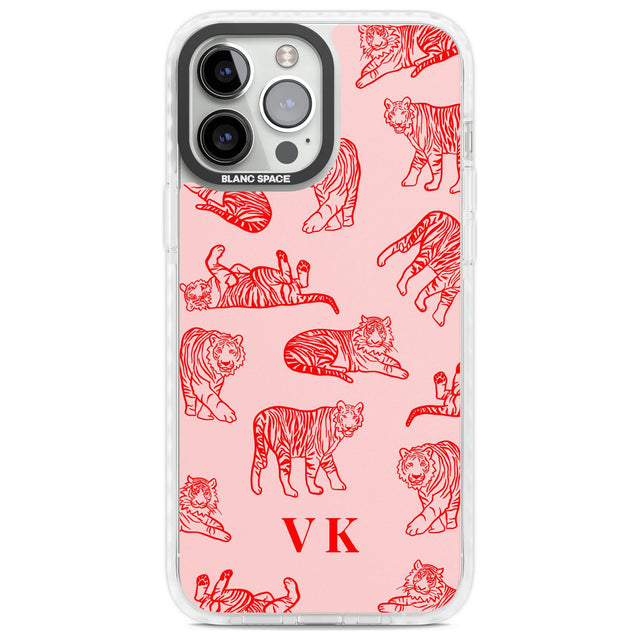 Personalised Red Tiger Outlines on Pink Custom Phone Case iPhone 13 Pro Max / Impact Case,iPhone 14 Pro Max / Impact Case Blanc Space