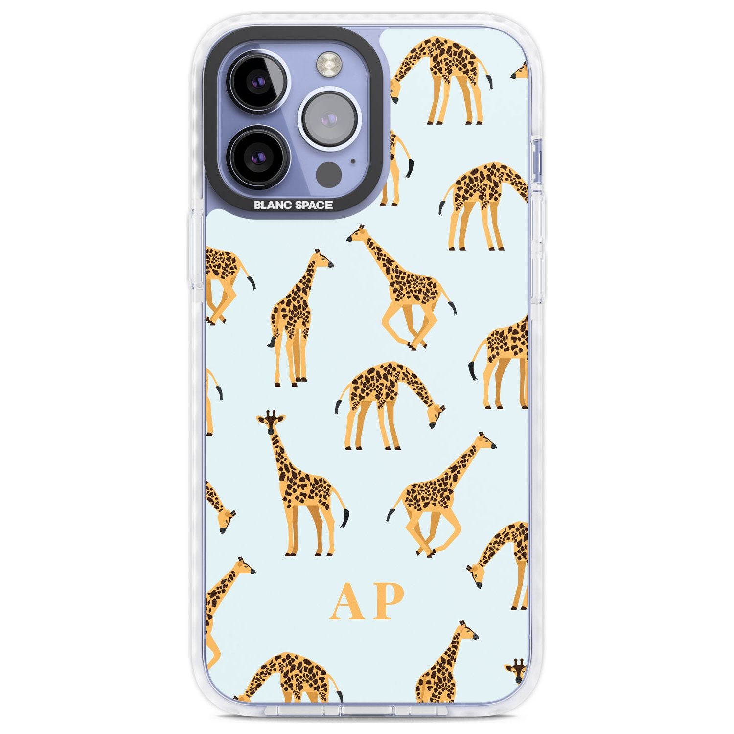Personalised Safari Giraffe Pattern on Blue Custom Phone Case iPhone 13 Pro Max / Impact Case,iPhone 14 Pro Max / Impact Case Blanc Space