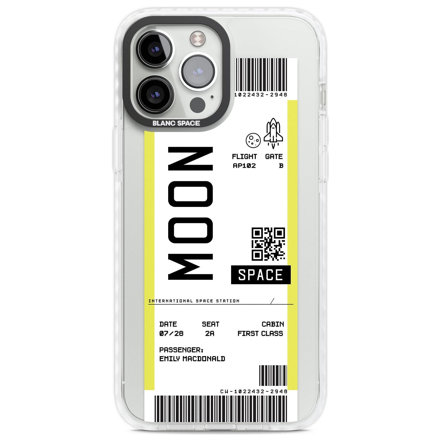 Personalised Moon Space Travel Ticket Custom Phone Case iPhone 13 Pro Max / Impact Case,iPhone 14 Pro Max / Impact Case Blanc Space