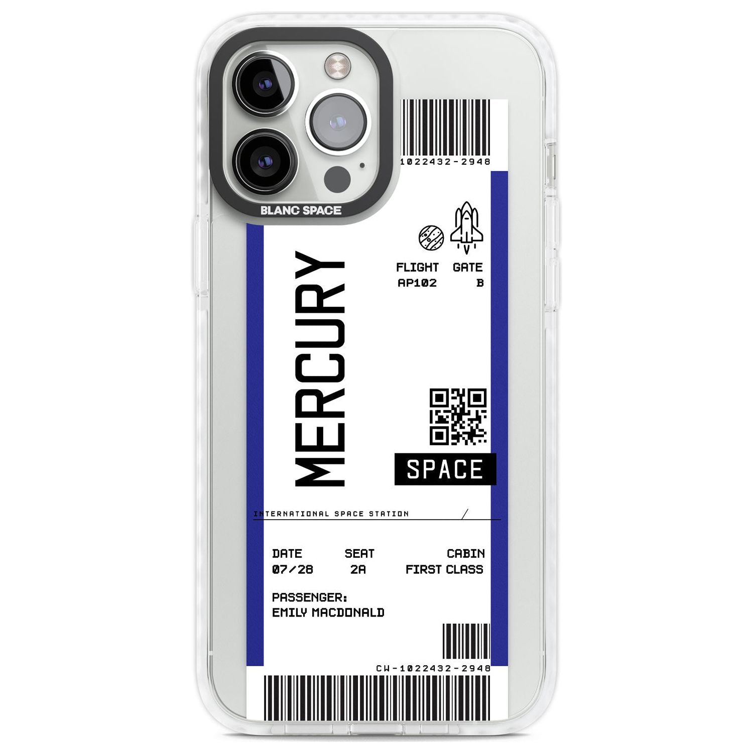 Personalised Mercury Space Travel Ticket Custom Phone Case iPhone 13 Pro Max / Impact Case,iPhone 14 Pro Max / Impact Case Blanc Space