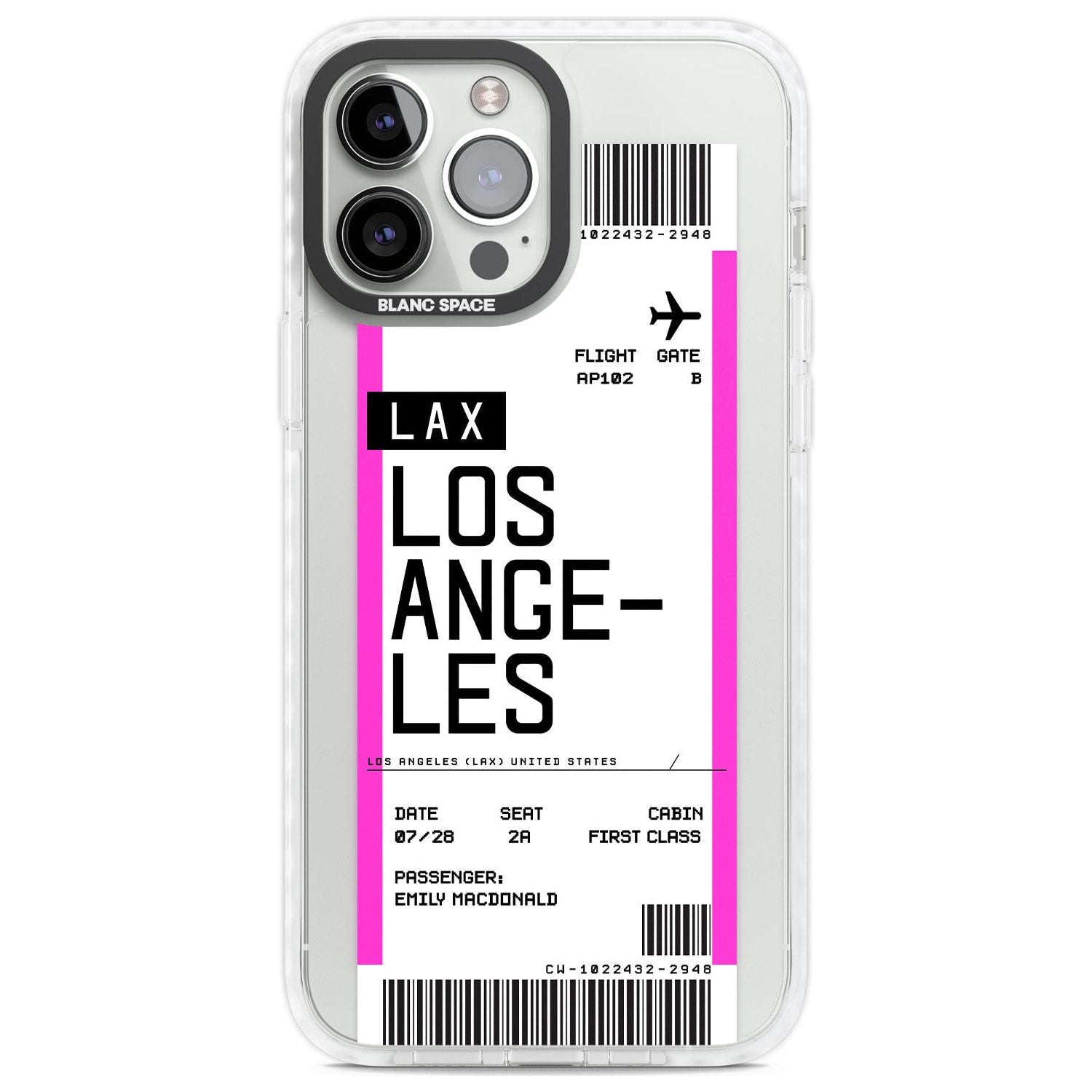 Personalised Los Angeles Boarding Pass Custom Phone Case iPhone 13 Pro Max / Impact Case,iPhone 14 Pro Max / Impact Case Blanc Space