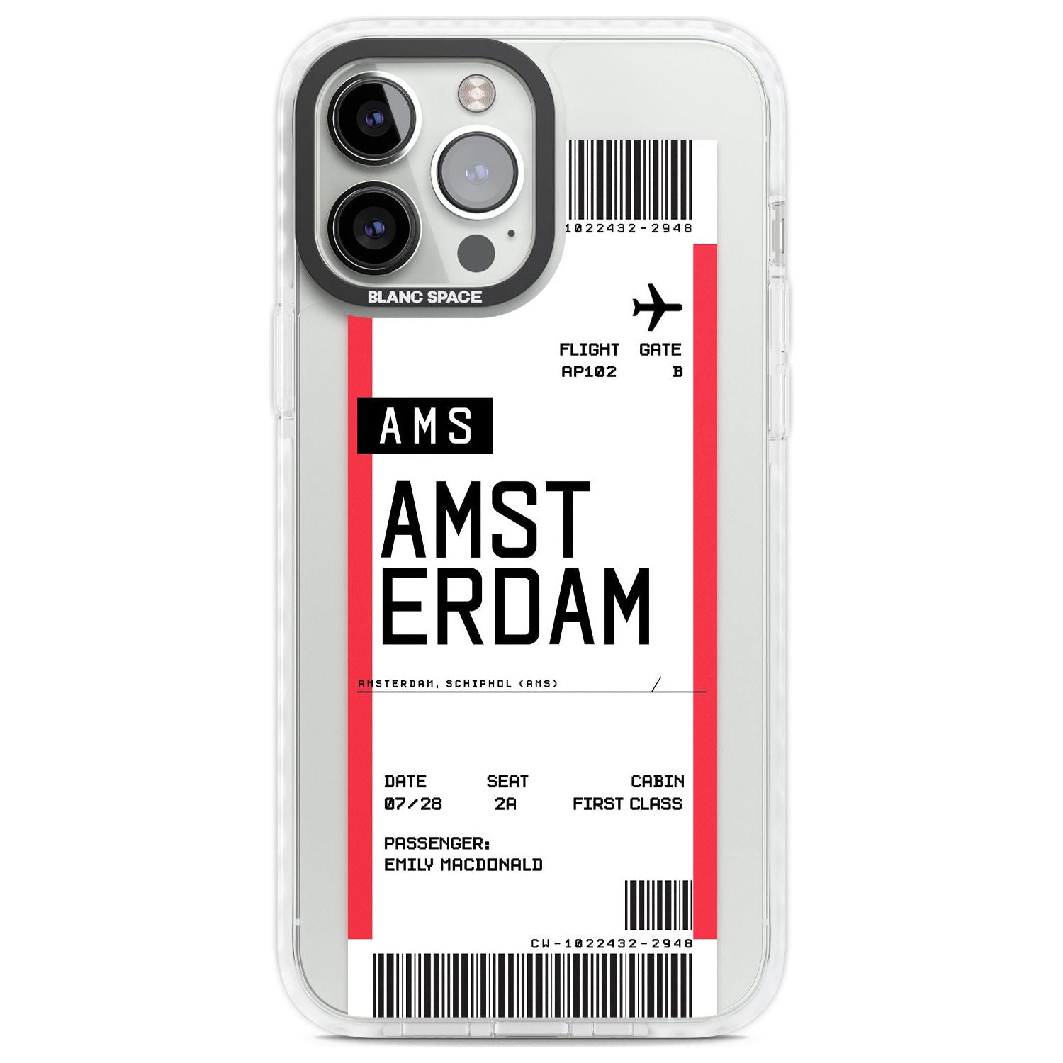 Personalised Amsterdam Boarding Pass Custom Phone Case iPhone 13 Pro Max / Impact Case,iPhone 14 Pro Max / Impact Case Blanc Space