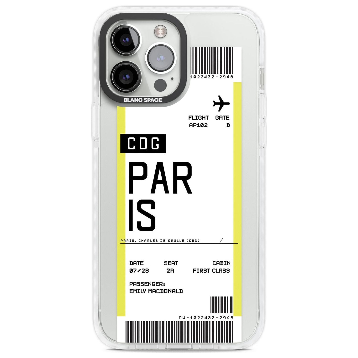 Personalised Paris Boarding Pass Custom Phone Case iPhone 13 Pro Max / Impact Case,iPhone 14 Pro Max / Impact Case Blanc Space