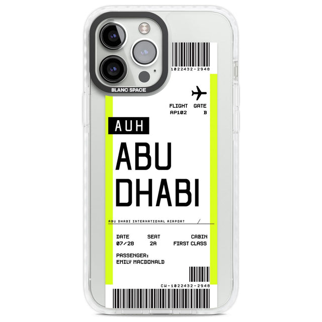 Personalised Abu Dhabi Boarding Pass Custom Phone Case iPhone 13 Pro Max / Impact Case,iPhone 14 Pro Max / Impact Case Blanc Space