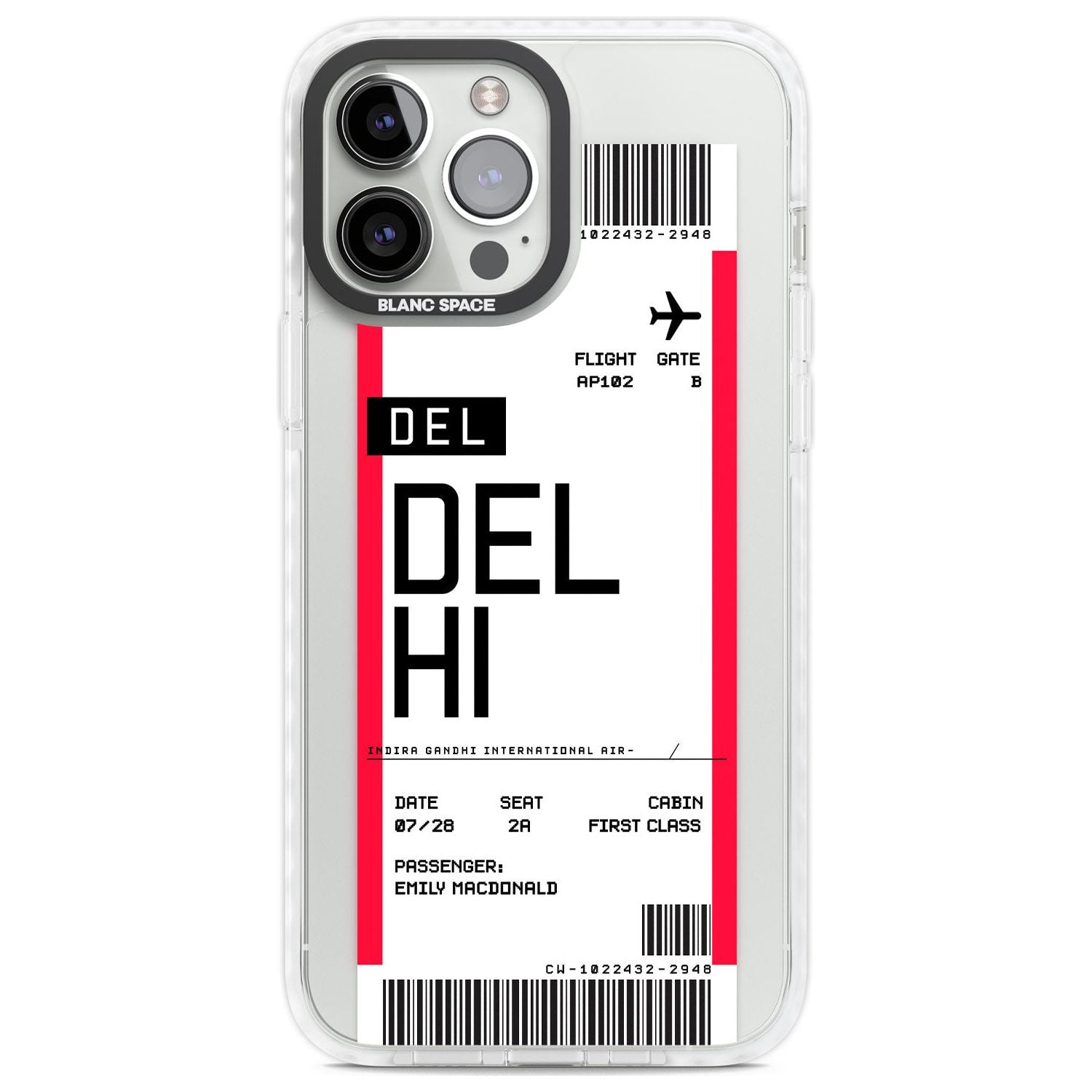 Personalised Delhi Boarding Pass Custom Phone Case iPhone 13 Pro Max / Impact Case,iPhone 14 Pro Max / Impact Case Blanc Space