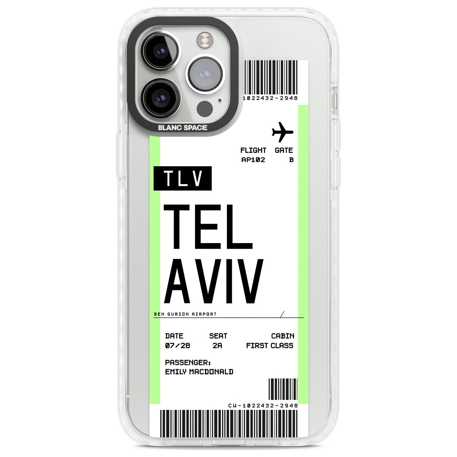 Personalised Tel Aviv Boarding Pass Custom Phone Case iPhone 13 Pro Max / Impact Case,iPhone 14 Pro Max / Impact Case Blanc Space