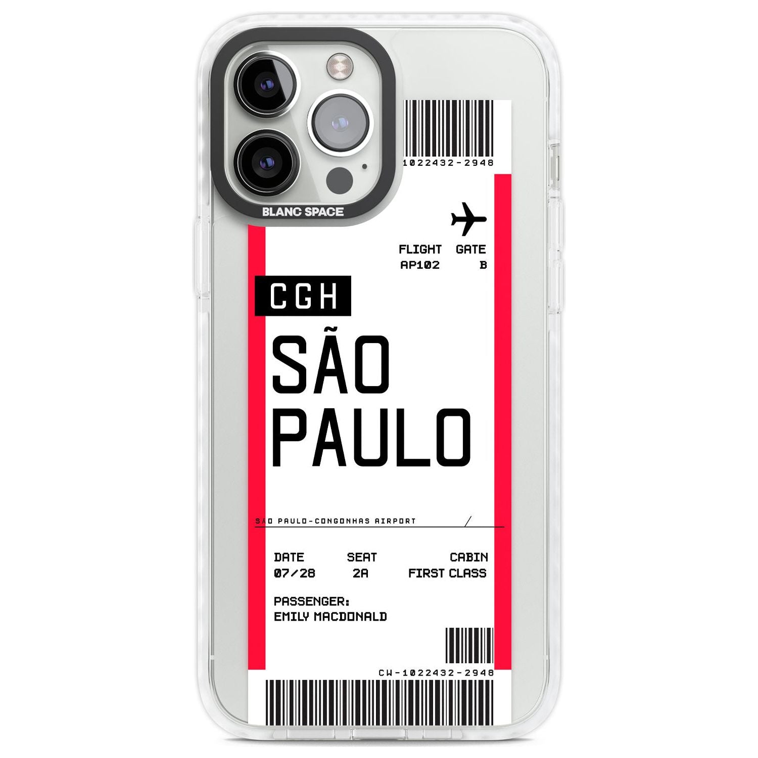 Personalised São Paulo Boarding Pass Custom Phone Case iPhone 13 Pro Max / Impact Case,iPhone 14 Pro Max / Impact Case Blanc Space
