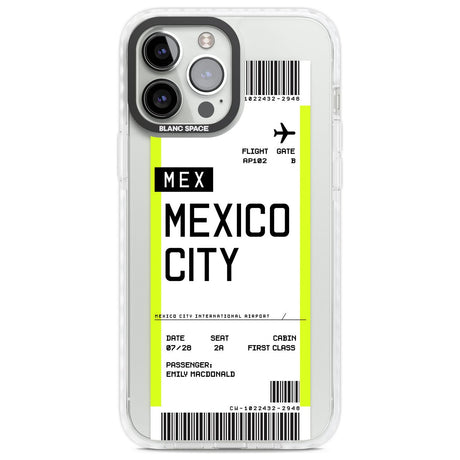 Personalised Mexico City Boarding Pass Custom Phone Case iPhone 13 Pro Max / Impact Case,iPhone 14 Pro Max / Impact Case Blanc Space