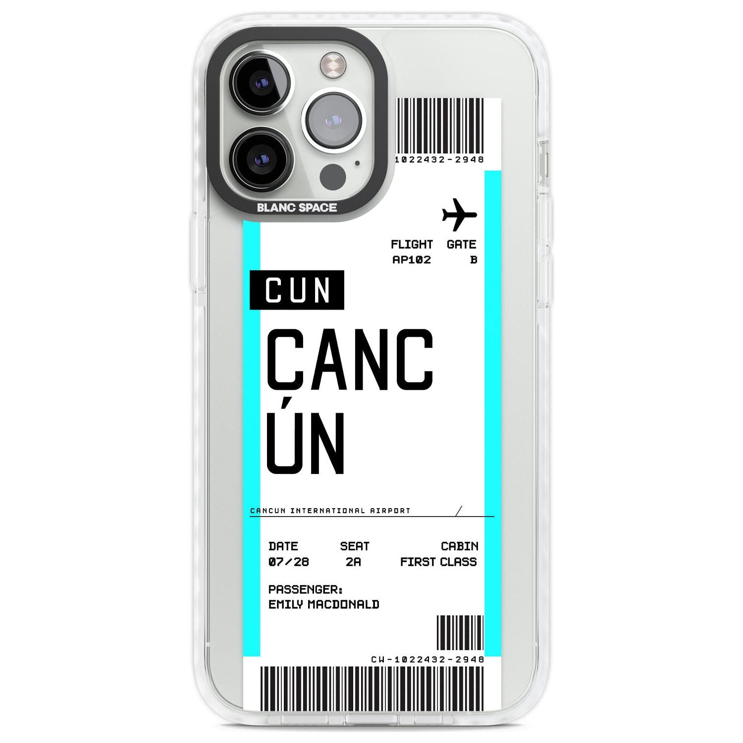 Personalised Cancún Boarding Pass Custom Phone Case iPhone 13 Pro Max / Impact Case,iPhone 14 Pro Max / Impact Case Blanc Space