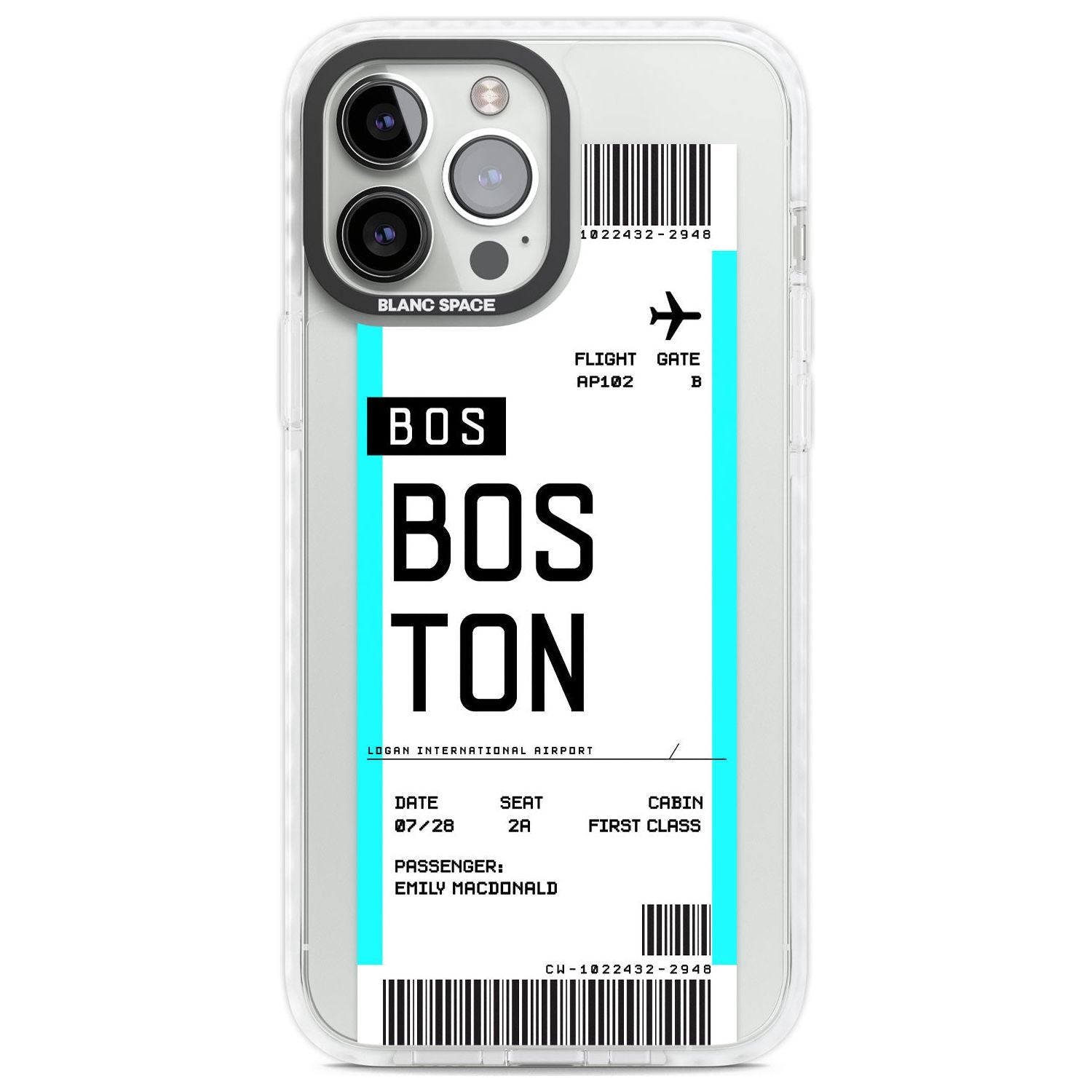 Personalised Boston Boarding Pass Custom Phone Case iPhone 13 Pro Max / Impact Case,iPhone 14 Pro Max / Impact Case Blanc Space