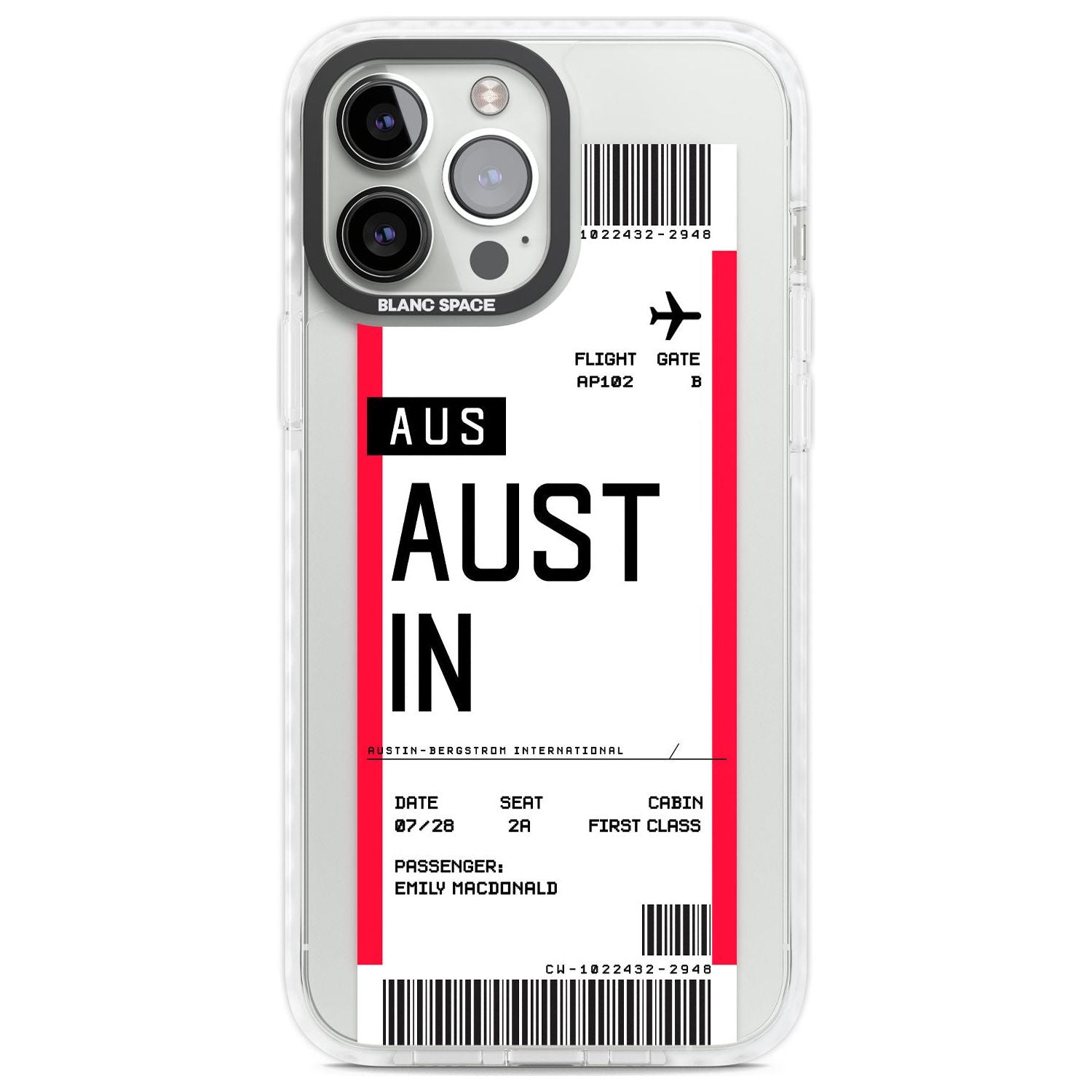 Personalised Austin Boarding Pass Custom Phone Case iPhone 13 Pro Max / Impact Case,iPhone 14 Pro Max / Impact Case Blanc Space