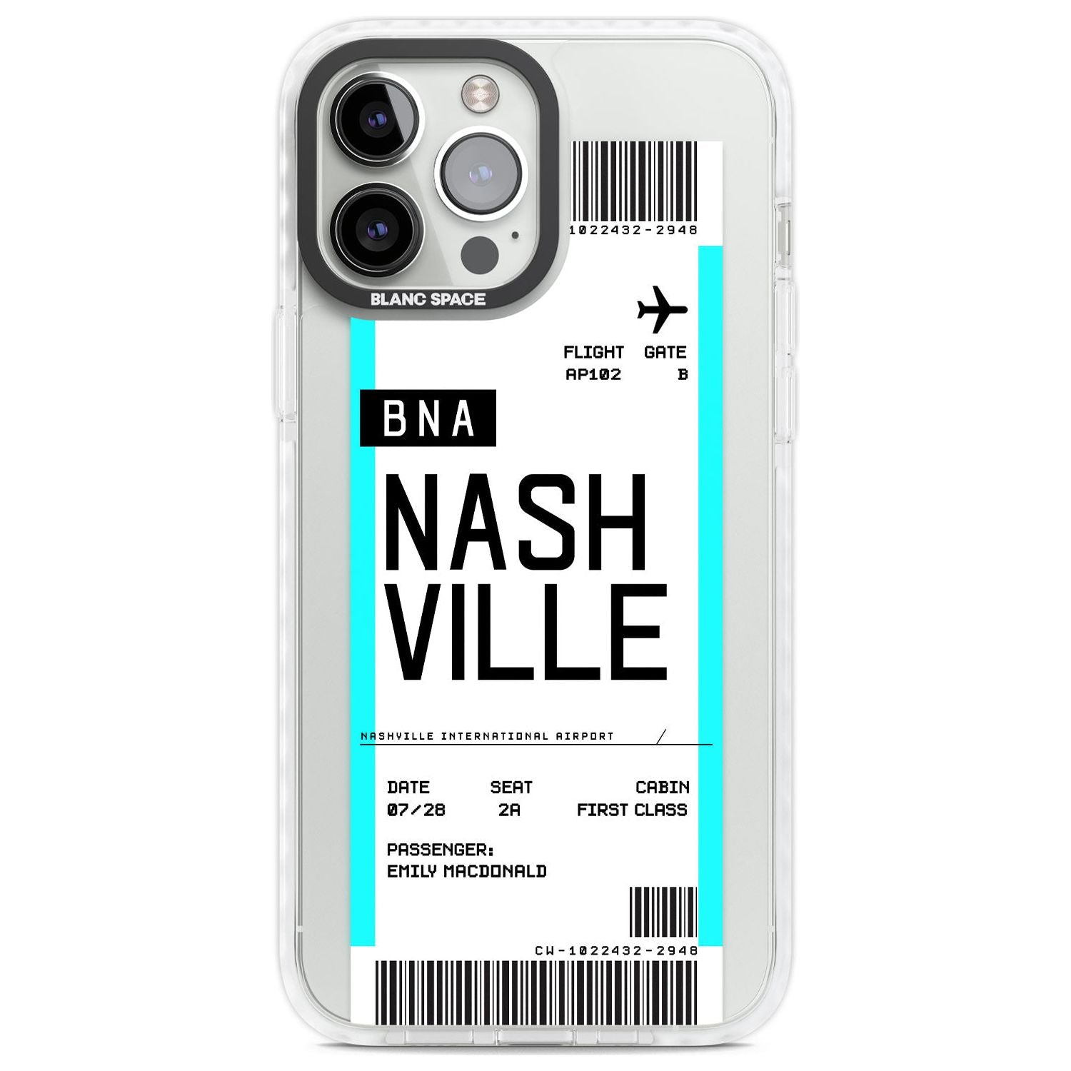 Personalised Nashville Boarding Pass Custom Phone Case iPhone 13 Pro Max / Impact Case,iPhone 14 Pro Max / Impact Case Blanc Space