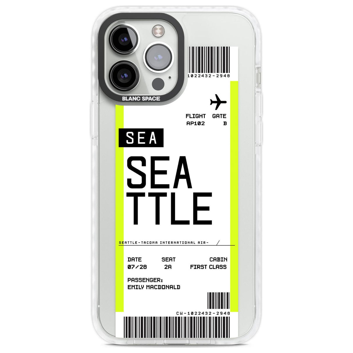 Personalised Seattle Boarding Pass Custom Phone Case iPhone 13 Pro Max / Impact Case,iPhone 14 Pro Max / Impact Case Blanc Space