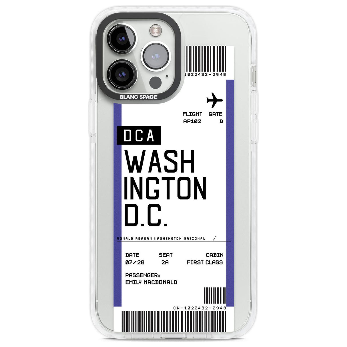 Personalised Washington D.C. Boarding Pass Custom Phone Case iPhone 13 Pro Max / Impact Case,iPhone 14 Pro Max / Impact Case Blanc Space