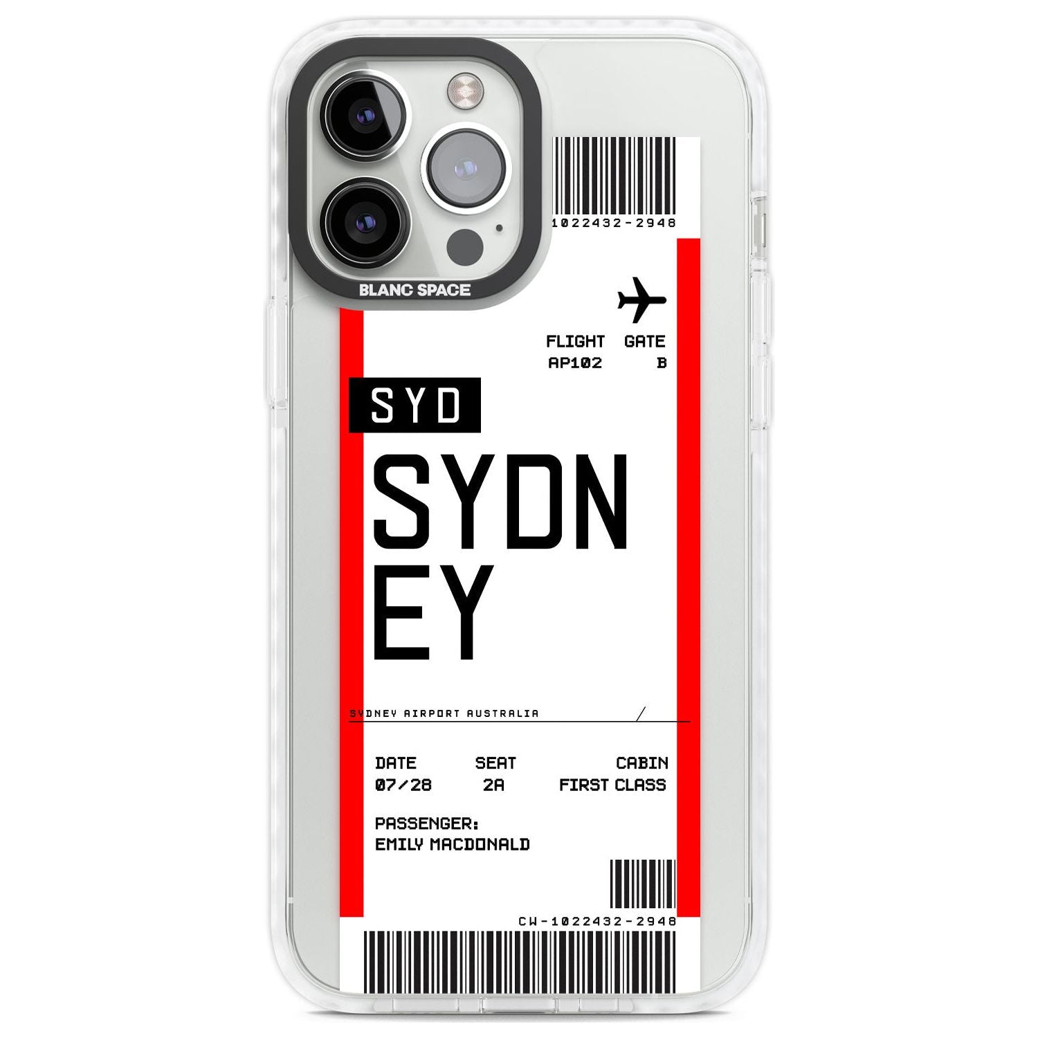 Personalised Sydney Boarding Pass Custom Phone Case iPhone 13 Pro Max / Impact Case,iPhone 14 Pro Max / Impact Case Blanc Space