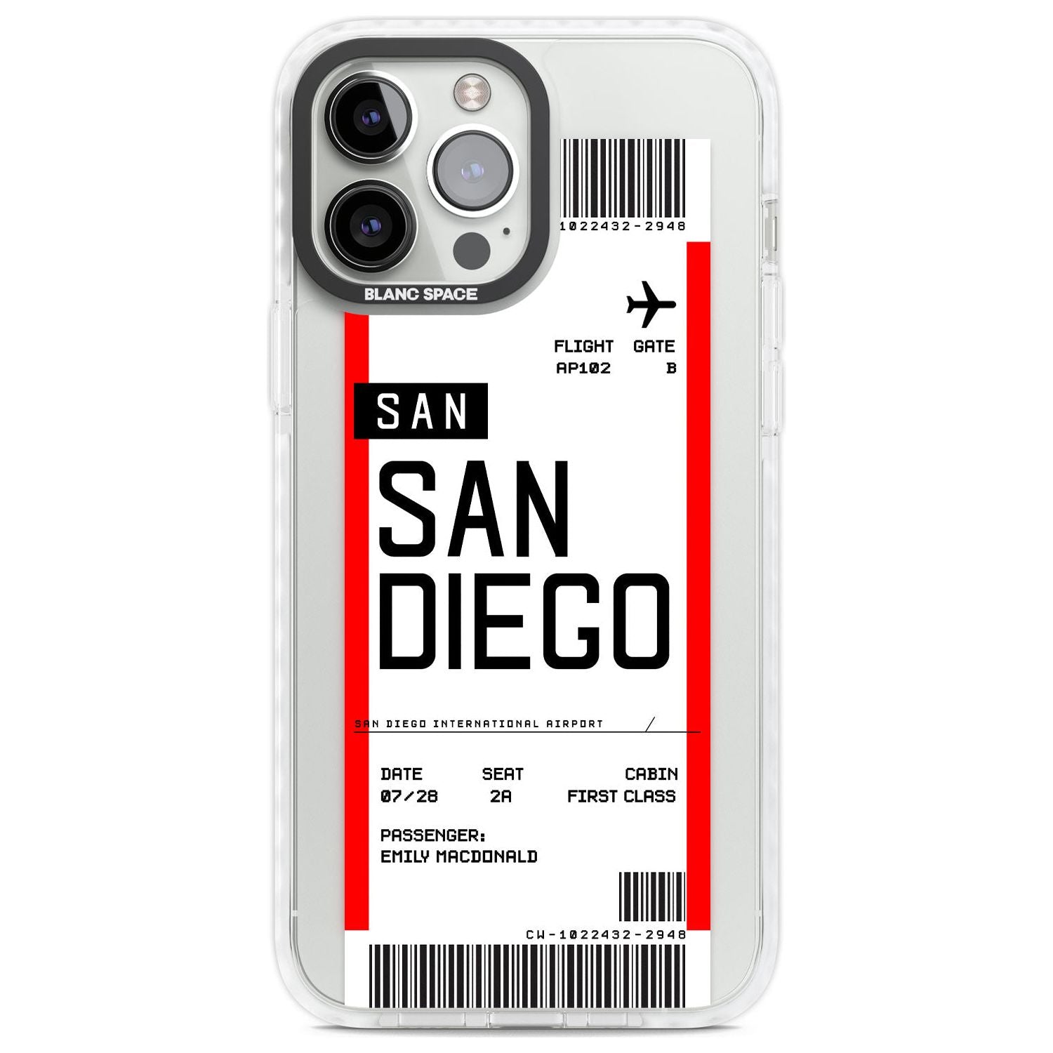 Personalised San Diego Boarding Pass Custom Phone Case iPhone 13 Pro Max / Impact Case,iPhone 14 Pro Max / Impact Case Blanc Space