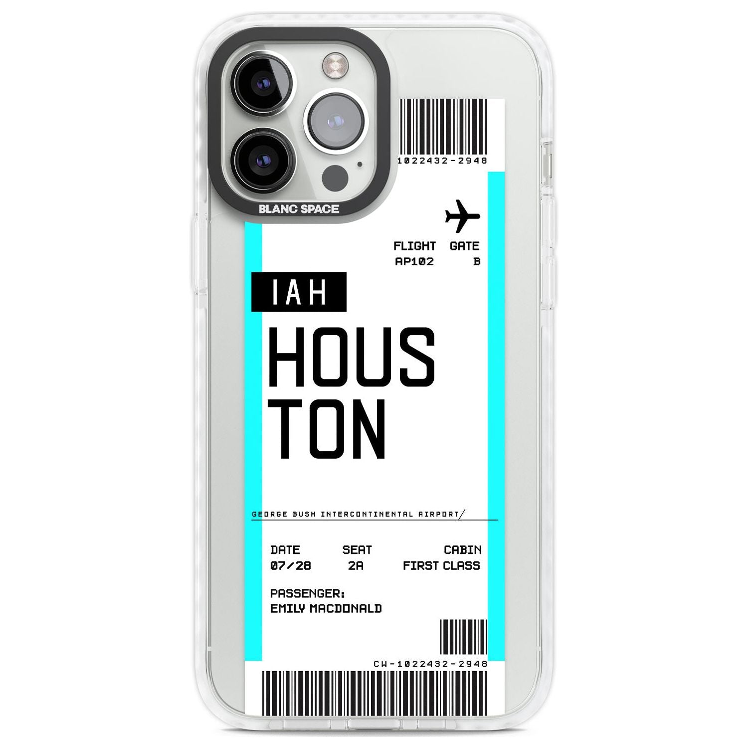 Personalised Houston Boarding Pass Custom Phone Case iPhone 13 Pro Max / Impact Case,iPhone 14 Pro Max / Impact Case Blanc Space
