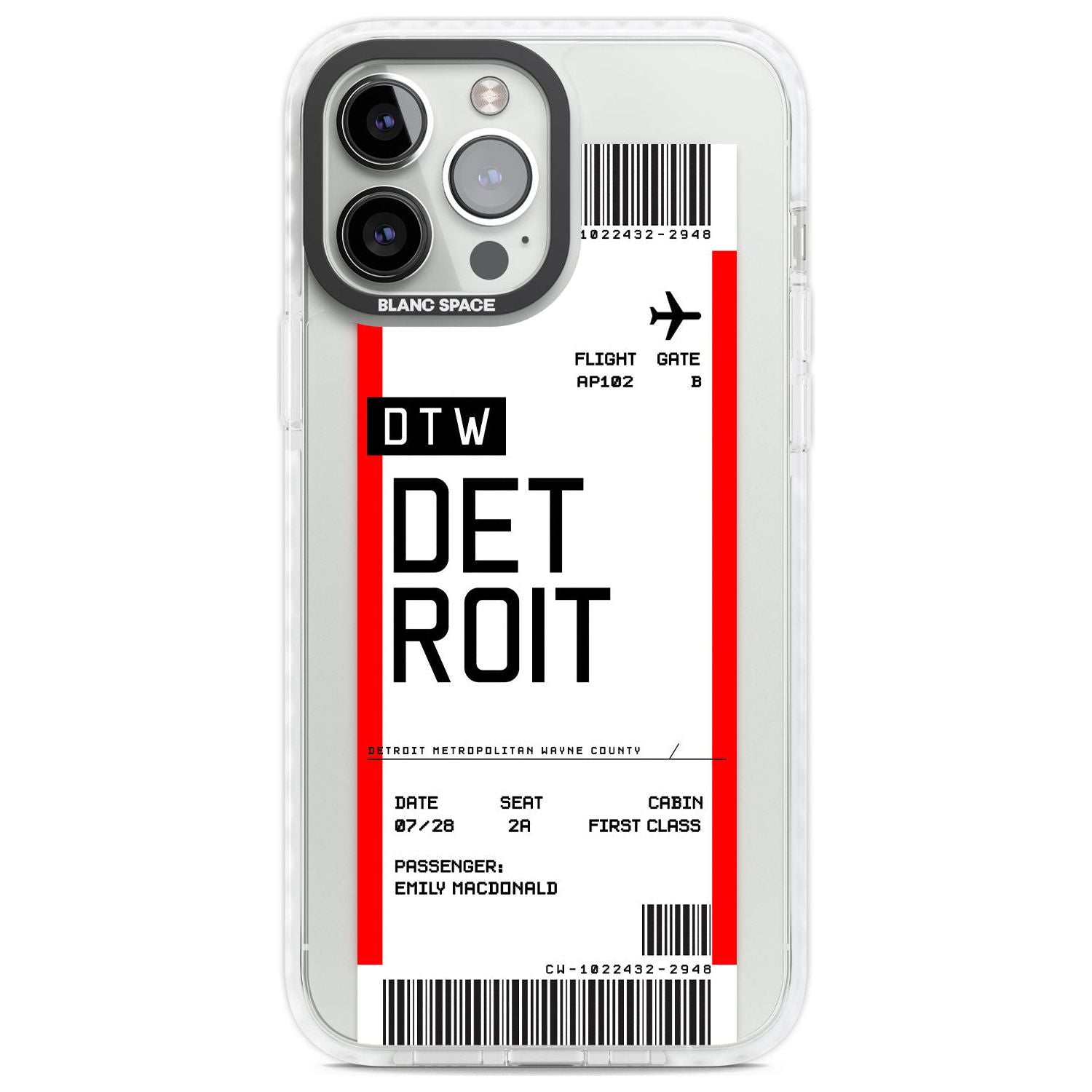 Personalised Detroit Boarding Pass Custom Phone Case iPhone 13 Pro Max / Impact Case,iPhone 14 Pro Max / Impact Case Blanc Space
