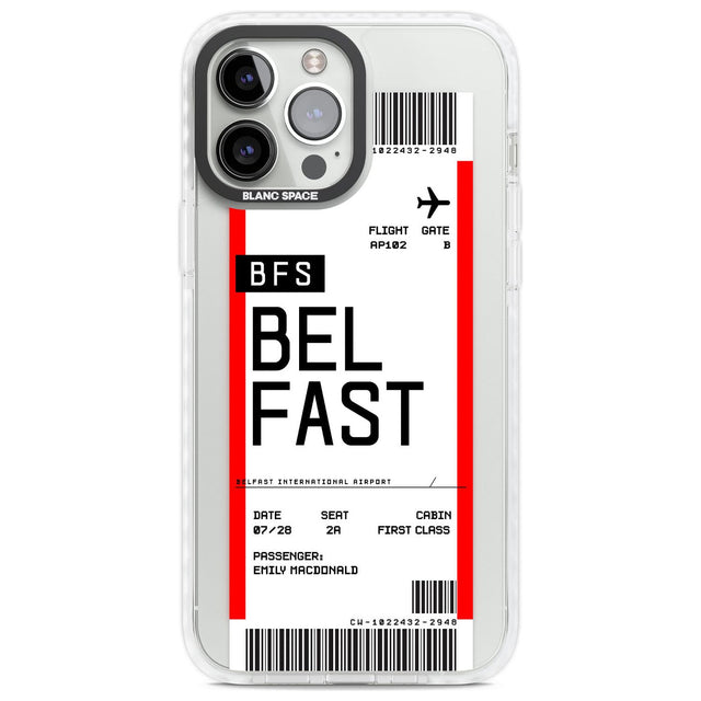 Personalised Belfast Boarding Pass Custom Phone Case iPhone 13 Pro Max / Impact Case,iPhone 14 Pro Max / Impact Case Blanc Space