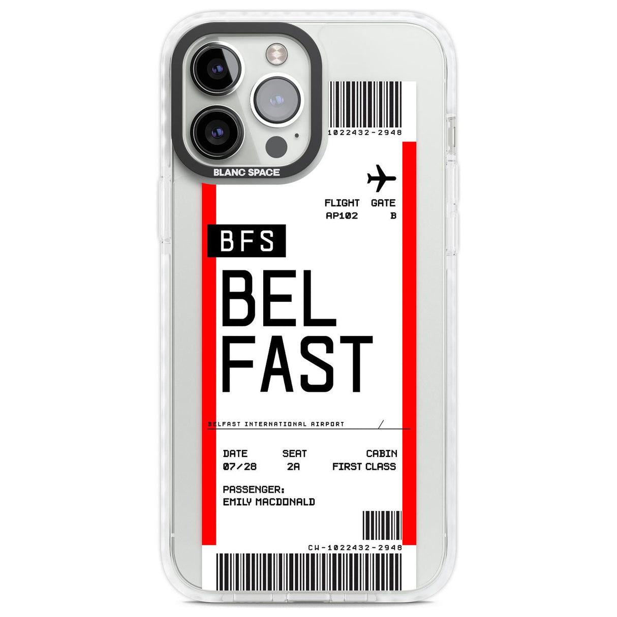 Personalised Belfast Boarding Pass Custom Phone Case iPhone 13 Pro Max / Impact Case,iPhone 14 Pro Max / Impact Case Blanc Space