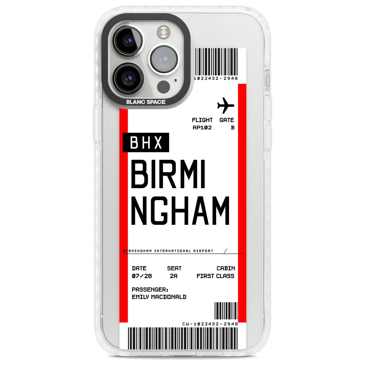 Personalised Birmingham Boarding Pass Custom Phone Case iPhone 13 Pro Max / Impact Case,iPhone 14 Pro Max / Impact Case Blanc Space