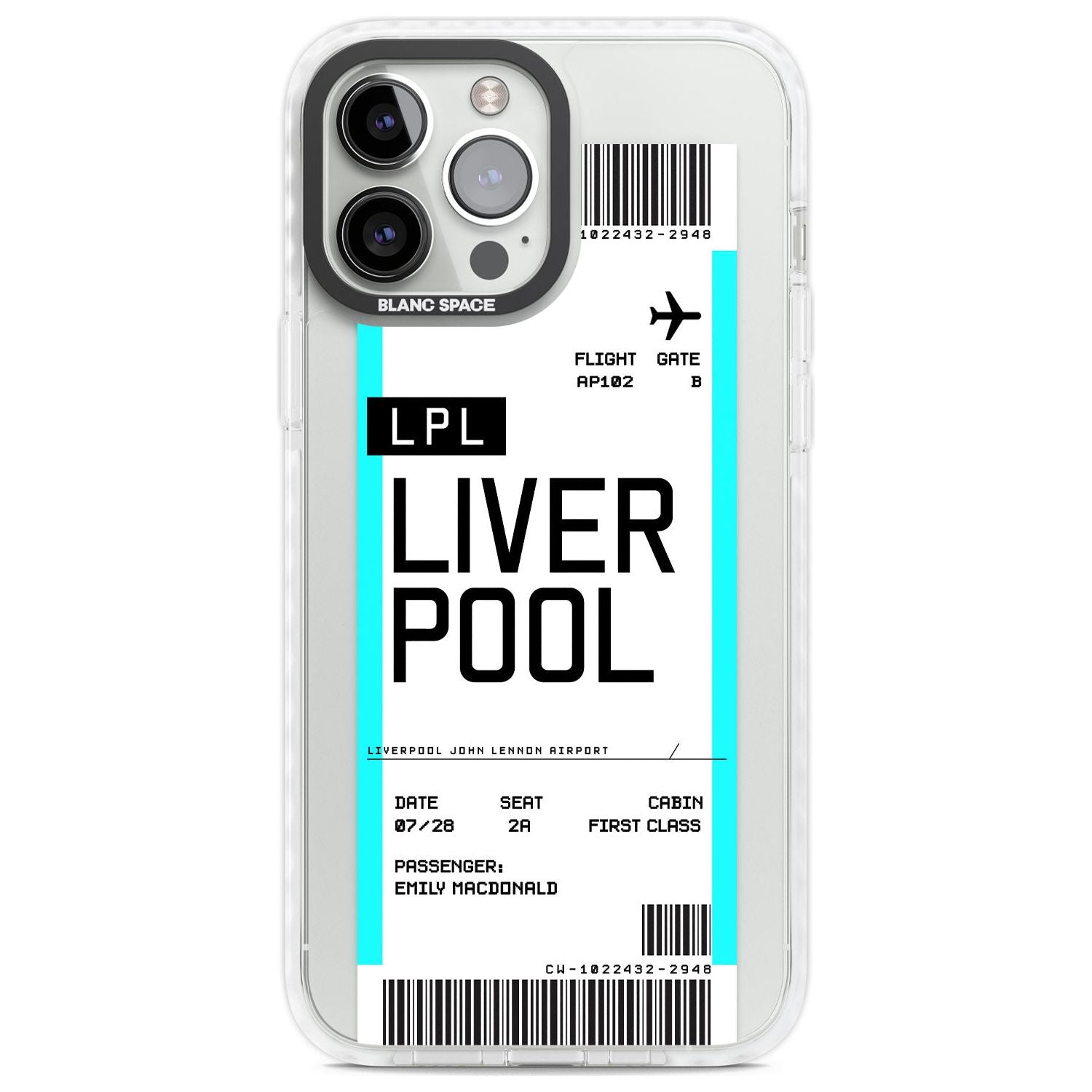 Personalised Liverpool Boarding Pass Custom Phone Case iPhone 13 Pro Max / Impact Case,iPhone 14 Pro Max / Impact Case Blanc Space