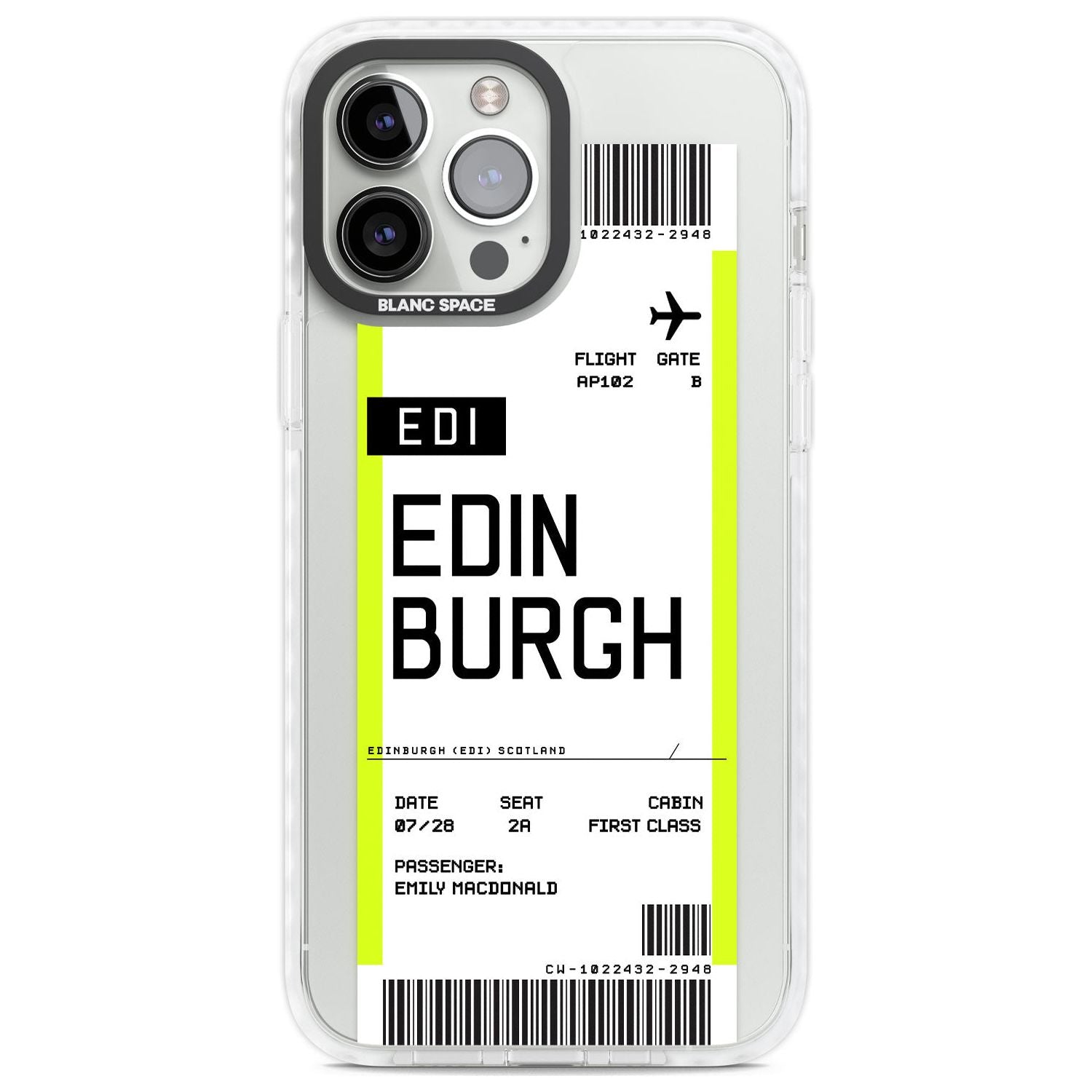 Personalised Edinburgh Boarding Pass Custom Phone Case iPhone 13 Pro Max / Impact Case,iPhone 14 Pro Max / Impact Case Blanc Space