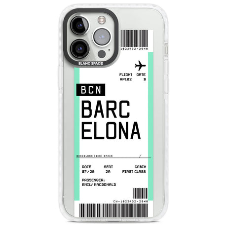 Personalised Barcelona Boarding Pass Custom Phone Case iPhone 13 Pro Max / Impact Case,iPhone 14 Pro Max / Impact Case Blanc Space
