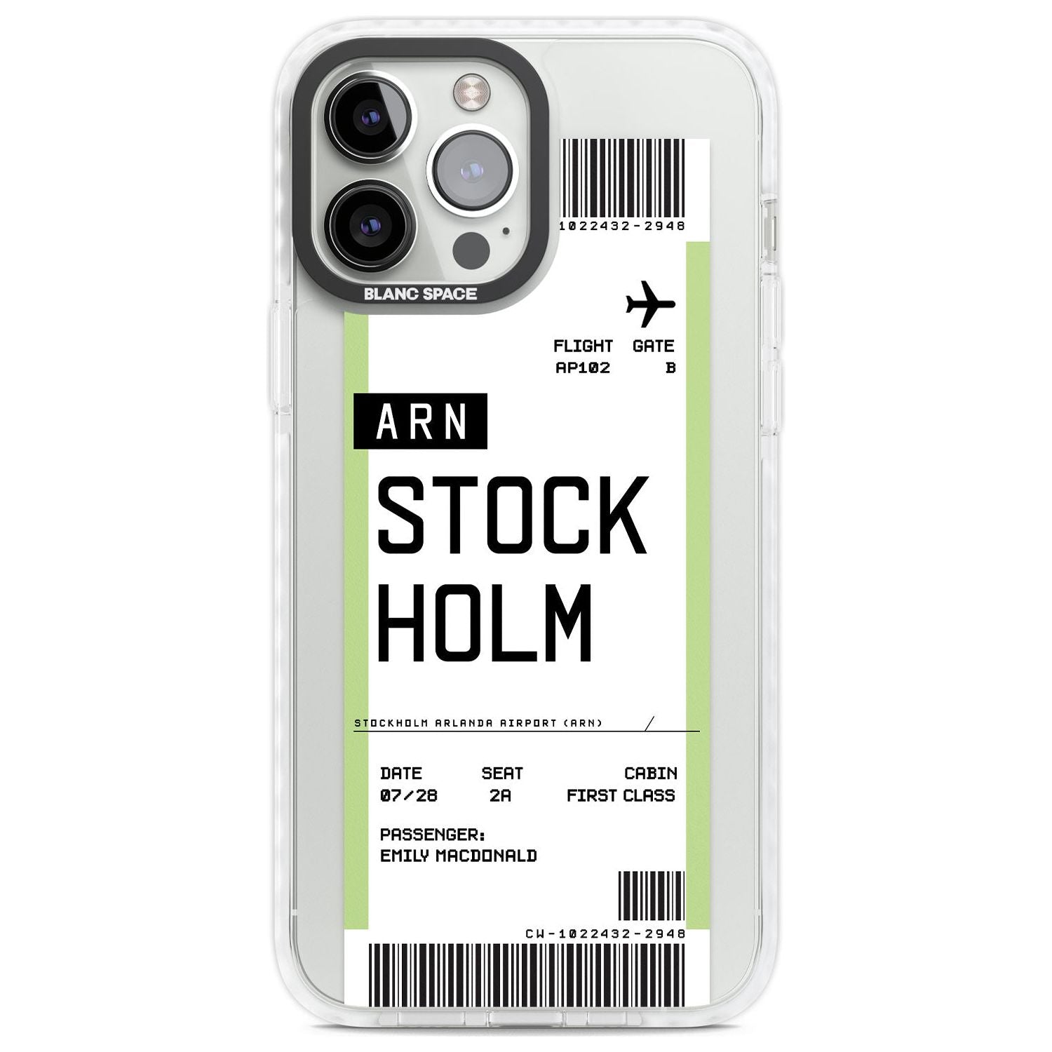 Personalised Stockholm Boarding Pass Custom Phone Case iPhone 13 Pro Max / Impact Case,iPhone 14 Pro Max / Impact Case Blanc Space