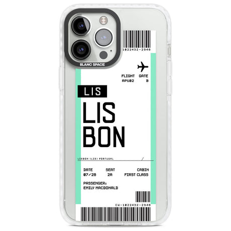 Personalised Lisbon Boarding Pass Custom Phone Case iPhone 13 Pro Max / Impact Case,iPhone 14 Pro Max / Impact Case Blanc Space