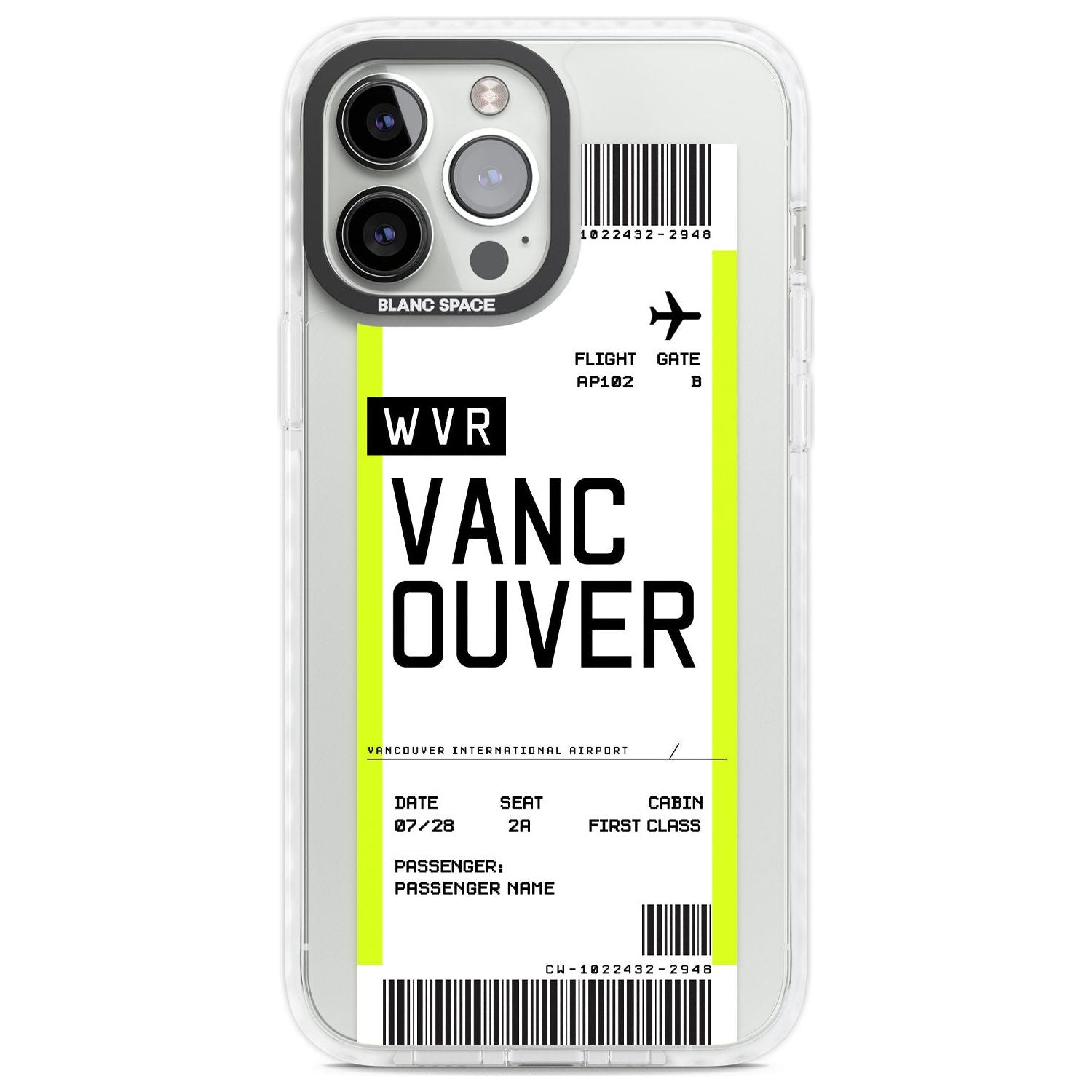 Personalised Vancouver Boarding Pass Custom Phone Case iPhone 13 Pro Max / Impact Case,iPhone 14 Pro Max / Impact Case Blanc Space