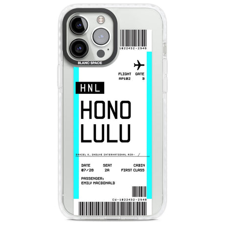 Personalised Honolulu Boarding Pass Custom Phone Case iPhone 13 Pro Max / Impact Case,iPhone 14 Pro Max / Impact Case Blanc Space