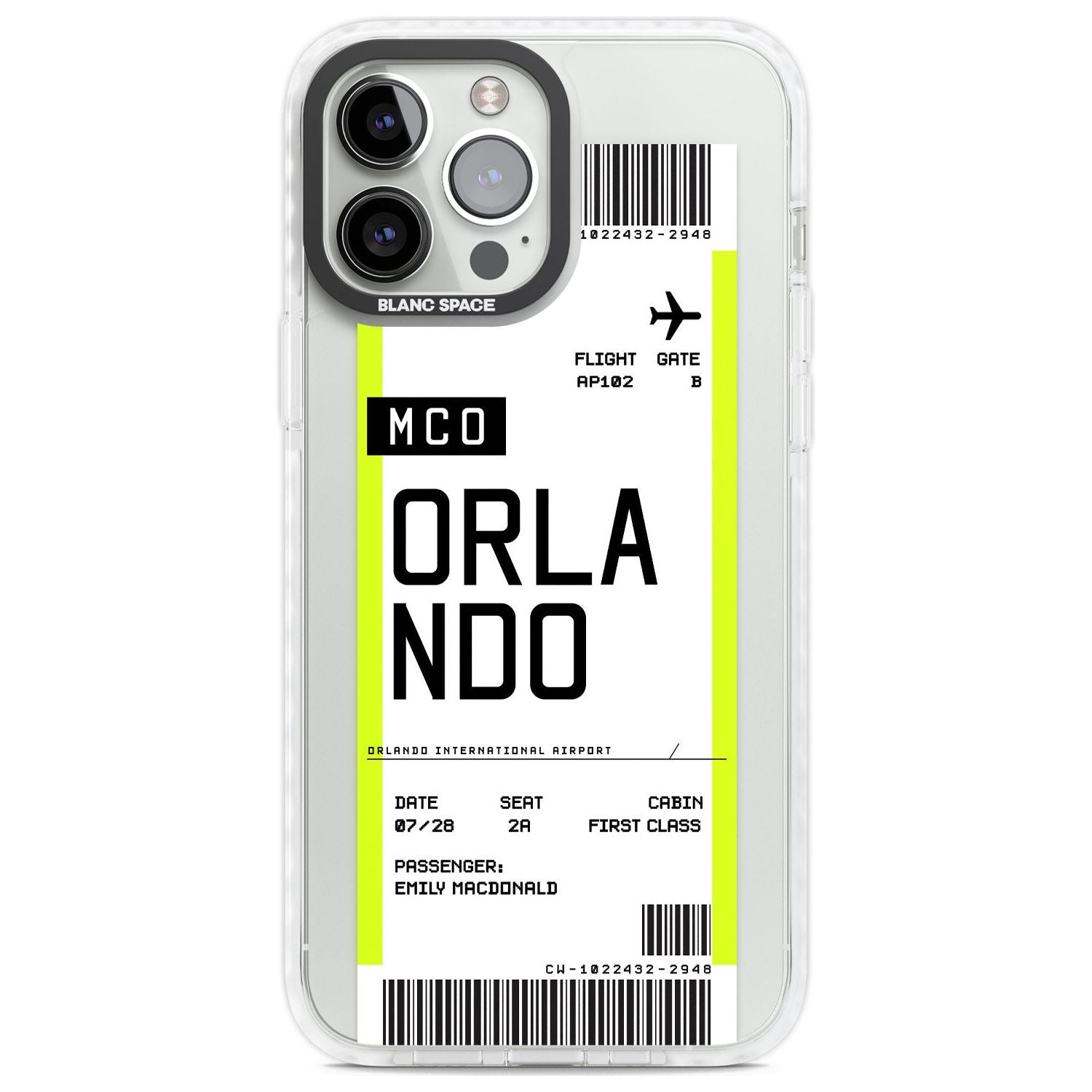 Personalised Orlando Boarding Pass Custom Phone Case iPhone 13 Pro Max / Impact Case,iPhone 14 Pro Max / Impact Case Blanc Space