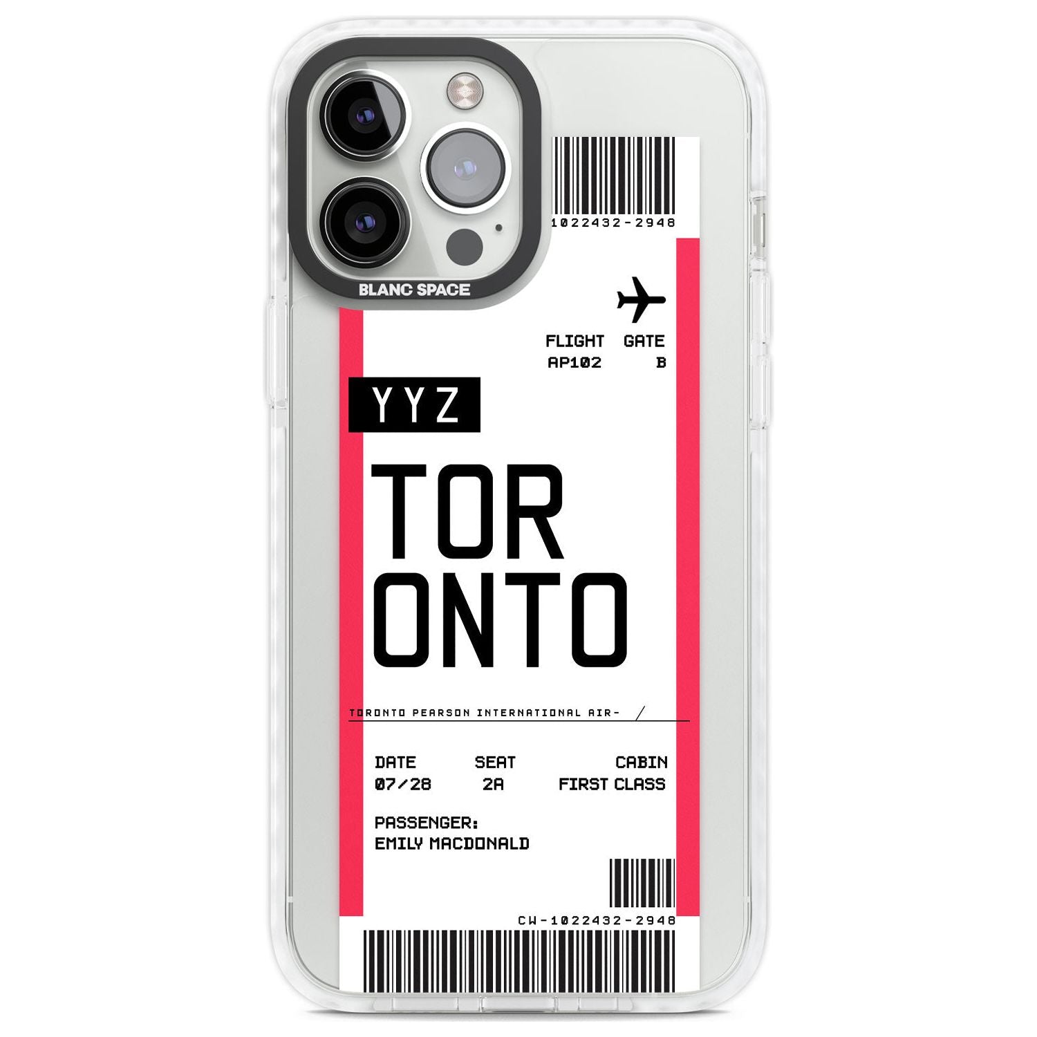 Personalised Toronto Boarding Pass Custom Phone Case iPhone 13 Pro Max / Impact Case,iPhone 14 Pro Max / Impact Case Blanc Space