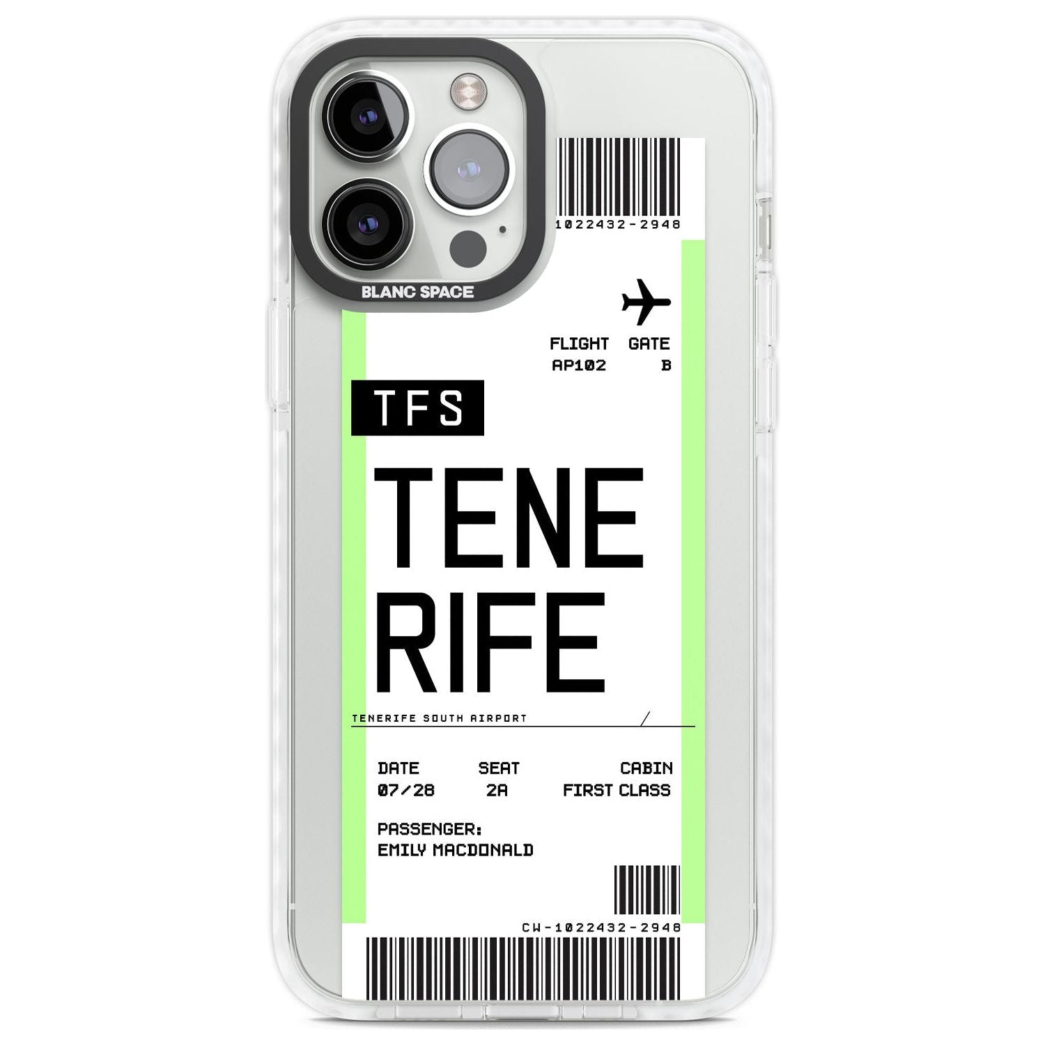 Personalised Tenerife Boarding Pass Custom Phone Case iPhone 13 Pro Max / Impact Case,iPhone 14 Pro Max / Impact Case Blanc Space