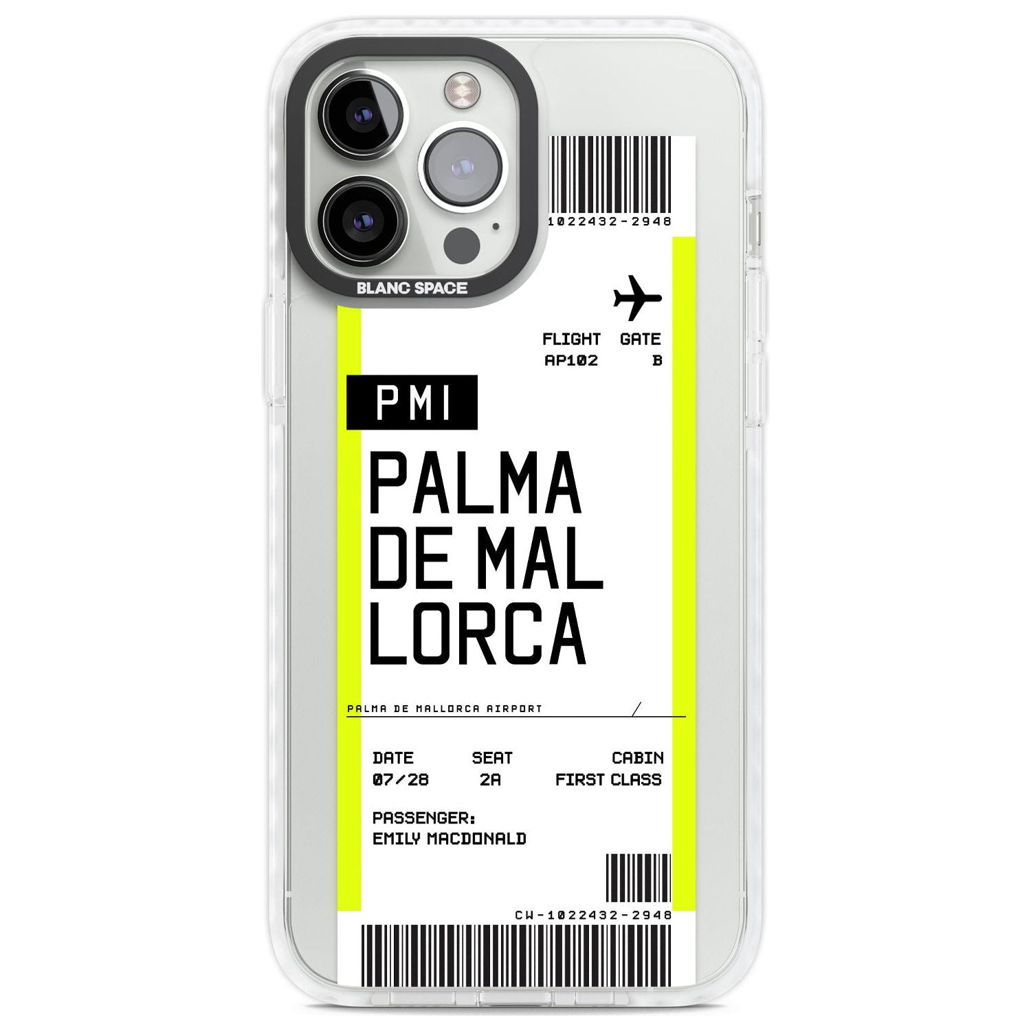 Personalised Palma De Mallorca Boarding Pass Custom Phone Case iPhone 13 Pro Max / Impact Case,iPhone 14 Pro Max / Impact Case Blanc Space