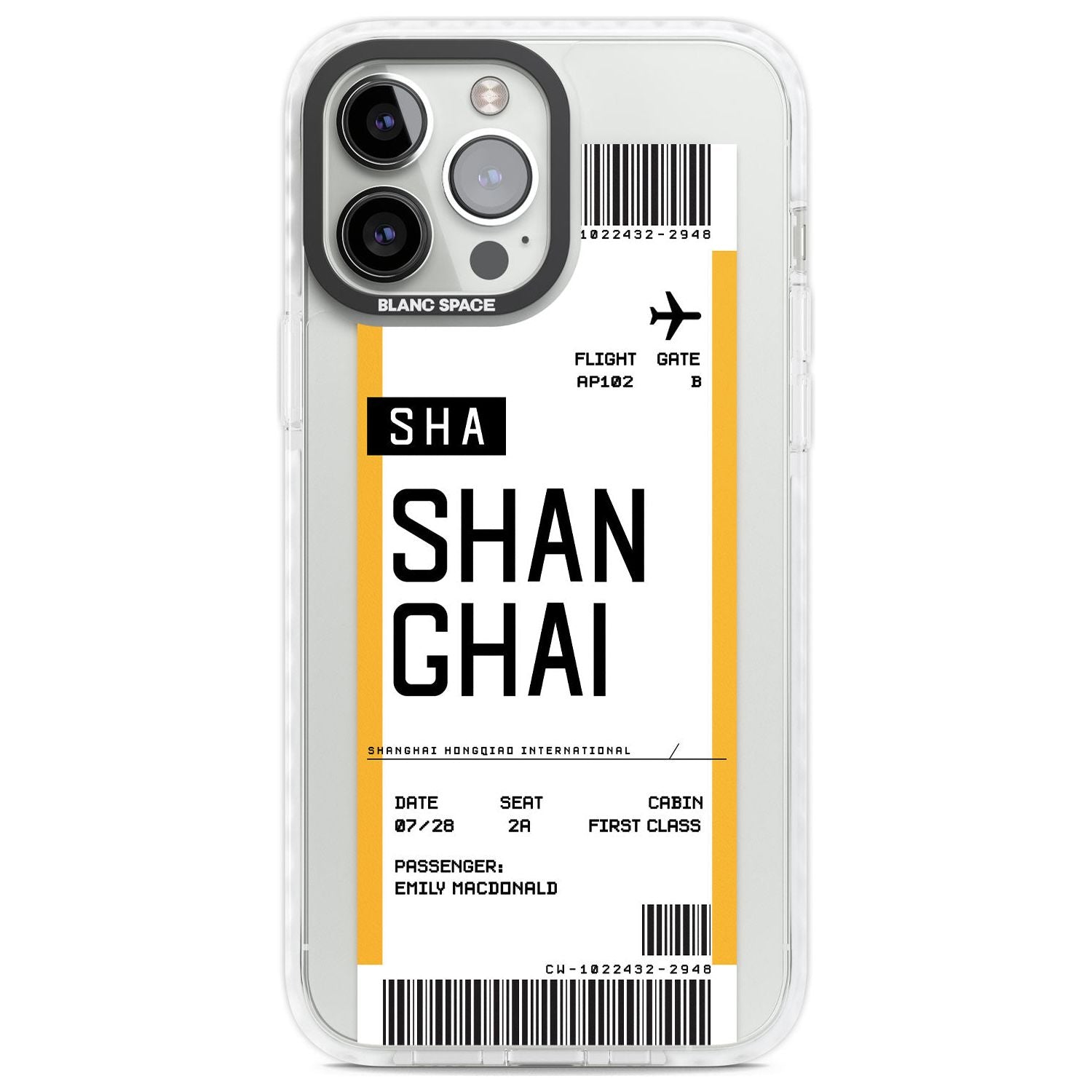 Personalised Shangai Boarding Pass Custom Phone Case iPhone 13 Pro Max / Impact Case,iPhone 14 Pro Max / Impact Case Blanc Space