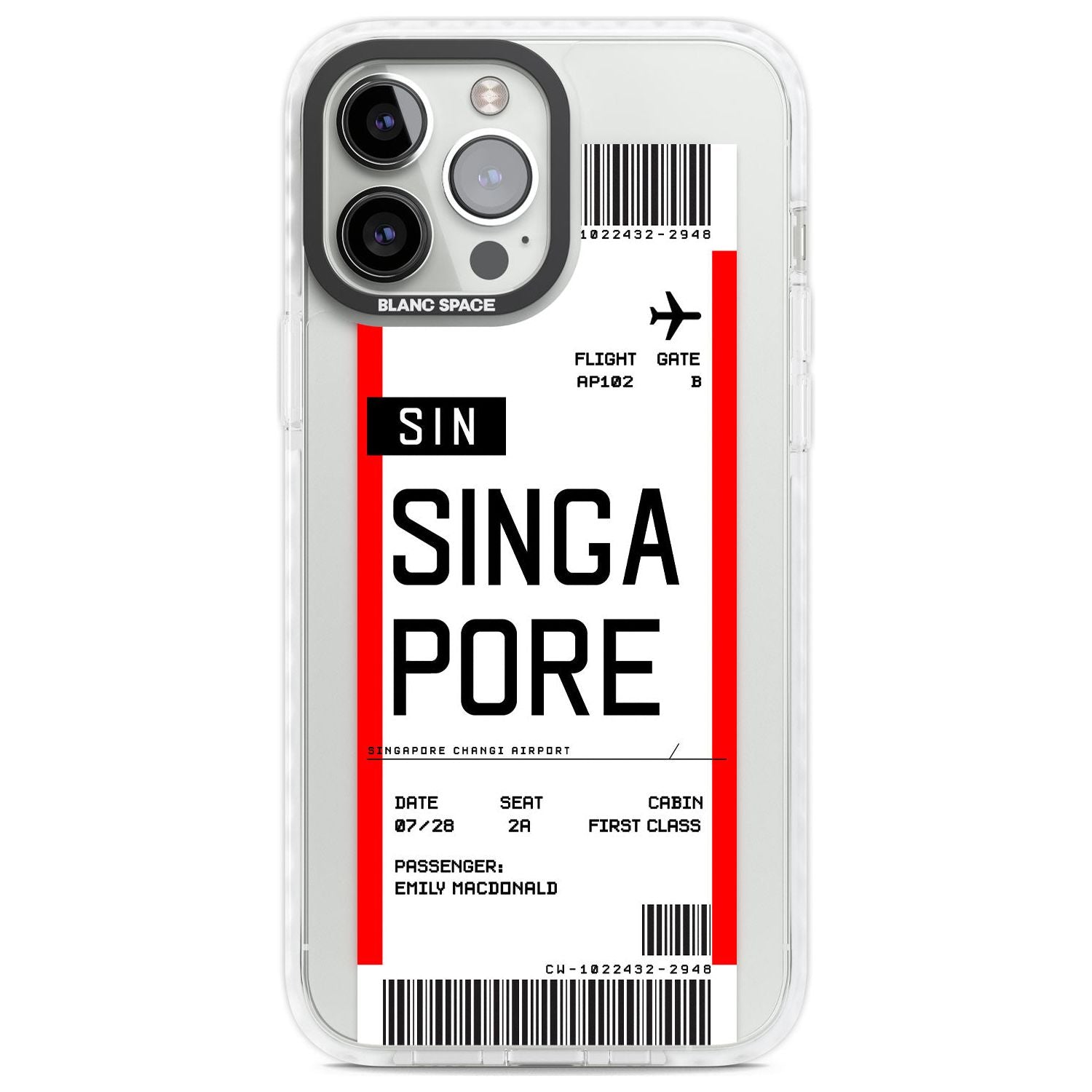 Personalised Singapore Boarding Pass Custom Phone Case iPhone 13 Pro Max / Impact Case,iPhone 14 Pro Max / Impact Case Blanc Space