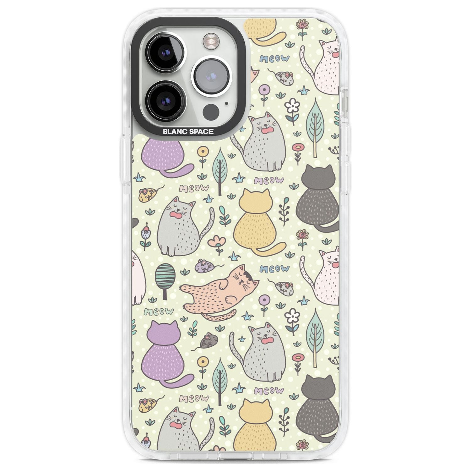 Cat Pattern Cream Phone Case iPhone 13 Pro Max / Impact Case,iPhone 14 Pro Max / Impact Case Blanc Space