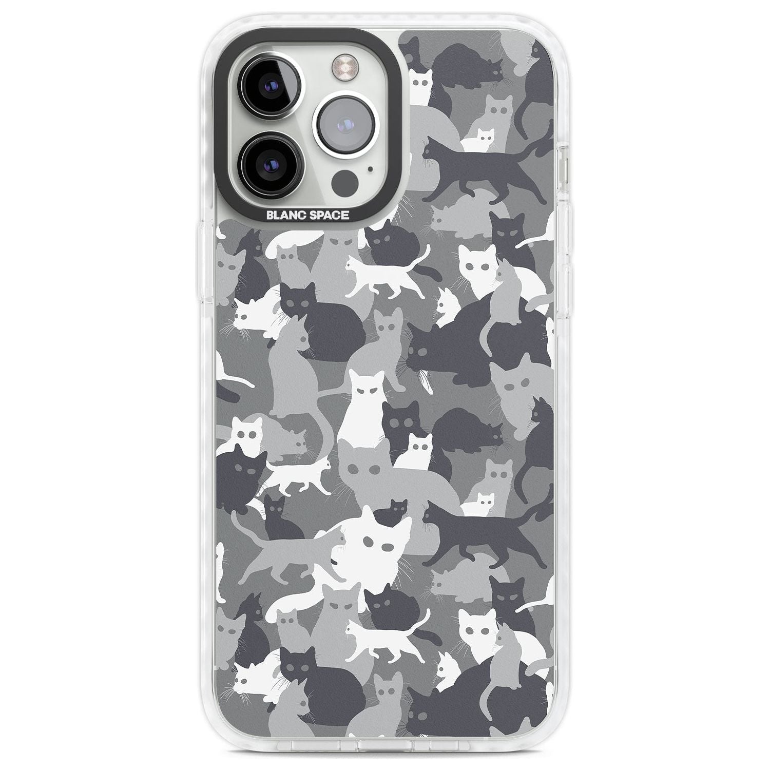 Dark Grey Cat Camouflage Pattern Phone Case iPhone 13 Pro Max / Impact Case,iPhone 14 Pro Max / Impact Case Blanc Space