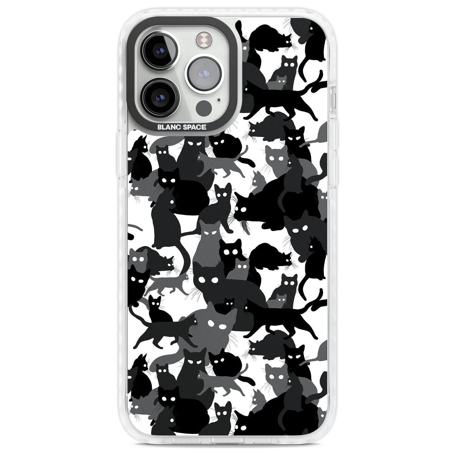 Black & White Cat Camouflage Phone Case iPhone 13 Pro Max / Impact Case,iPhone 14 Pro Max / Impact Case Blanc Space