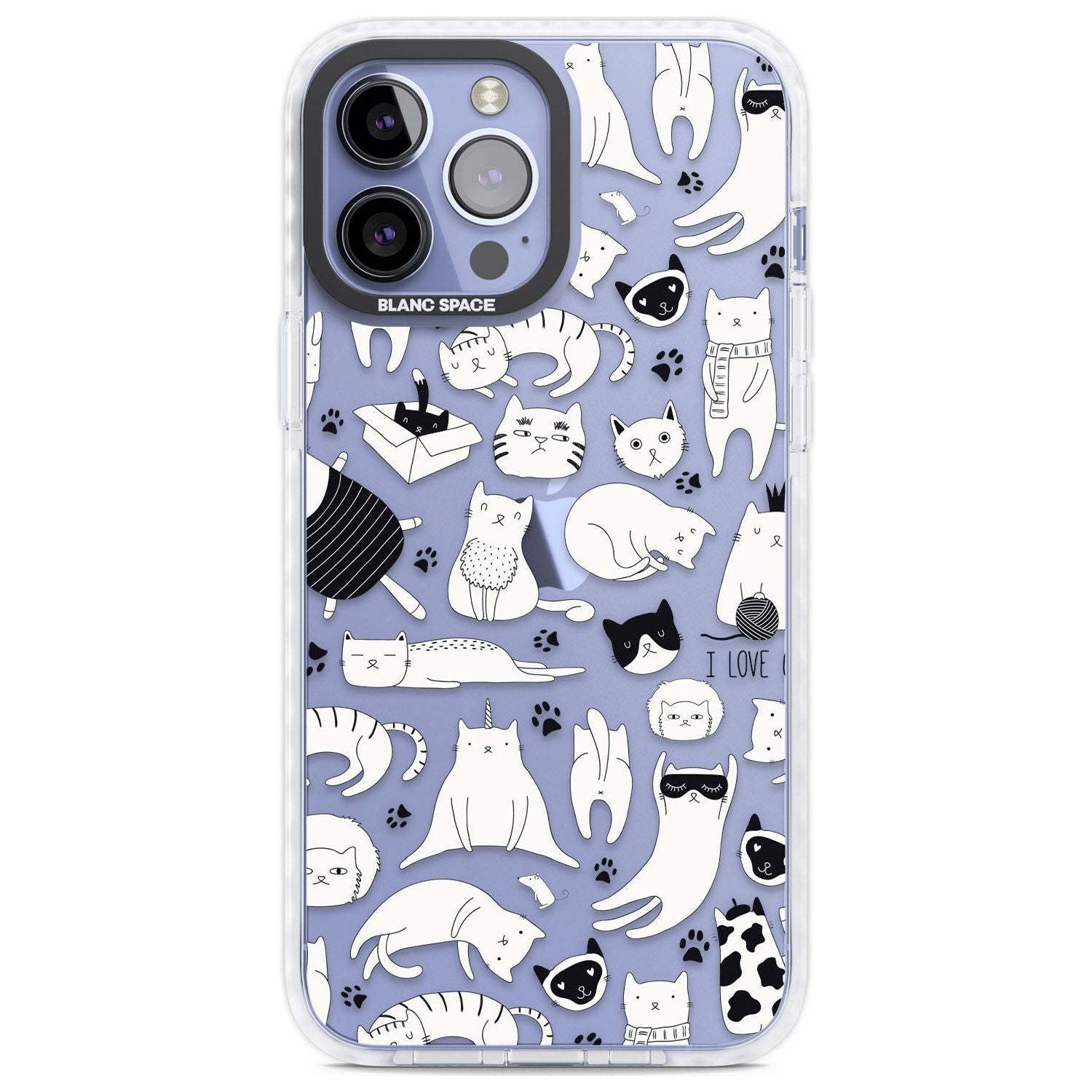 Cartoon Cat Collage - Black & White Phone Case iPhone 13 Pro Max / Impact Case,iPhone 14 Pro Max / Impact Case Blanc Space