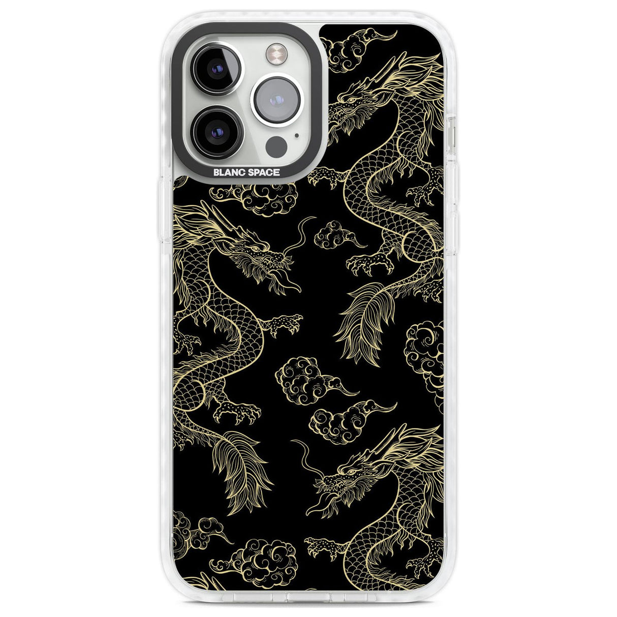 Black and Gold Dragon Pattern Phone Case iPhone 13 Pro Max / Impact Case,iPhone 14 Pro Max / Impact Case Blanc Space