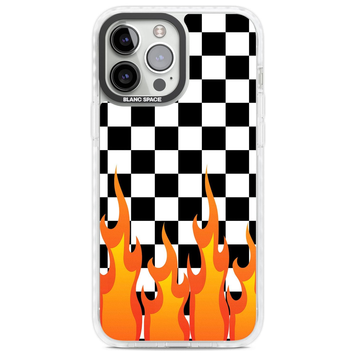 Checkered Fire Phone Case iPhone 13 Pro Max / Impact Case,iPhone 14 Pro Max / Impact Case Blanc Space