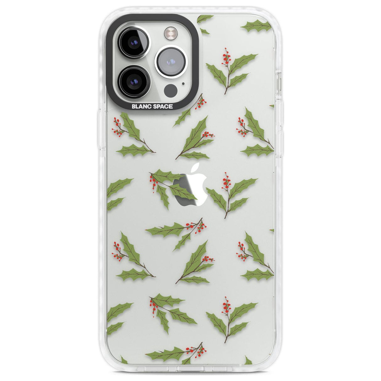 Christmas Holly Pattern Phone Case iPhone 13 Pro Max / Impact Case,iPhone 14 Pro Max / Impact Case Blanc Space