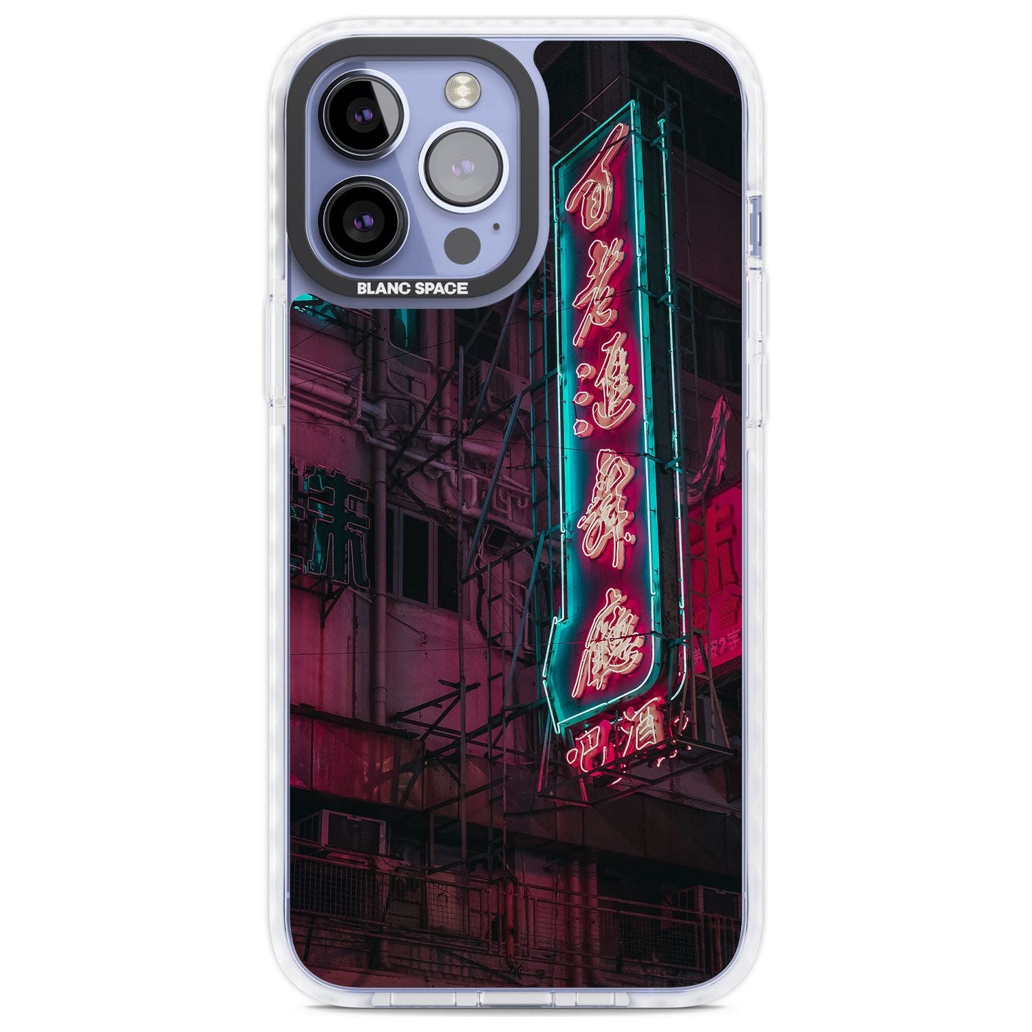 Large Kanji Sign - Neon Cities Photographs Phone Case iPhone 13 Pro Max / Impact Case,iPhone 14 Pro Max / Impact Case Blanc Space
