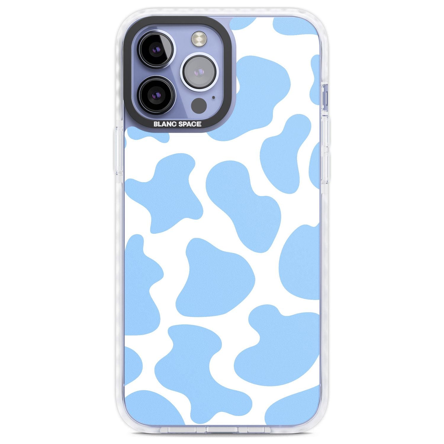 Blue and White Cow Print Phone Case iPhone 13 Pro Max / Impact Case,iPhone 14 Pro Max / Impact Case Blanc Space